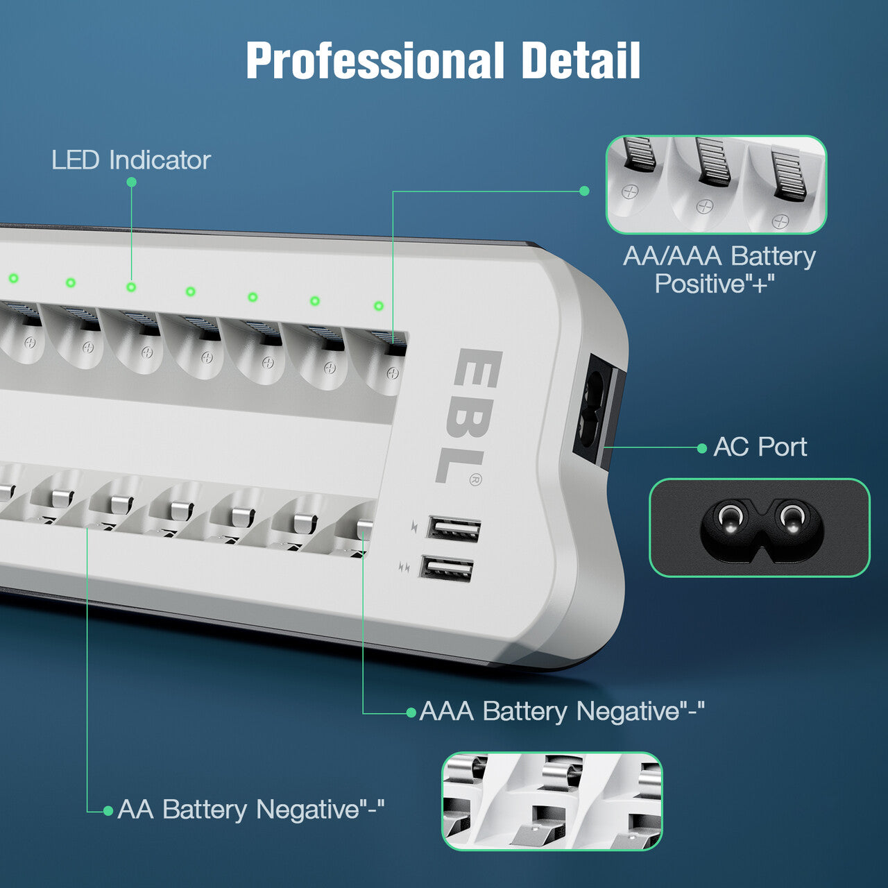 EBL Upgraded 808U Smart 8 Bay Individual Battery Charger for AA AAA NiMH NiCd Rechargeable Batteries - Perfect for Cameras, Toys, Flashlights & Home Electronics