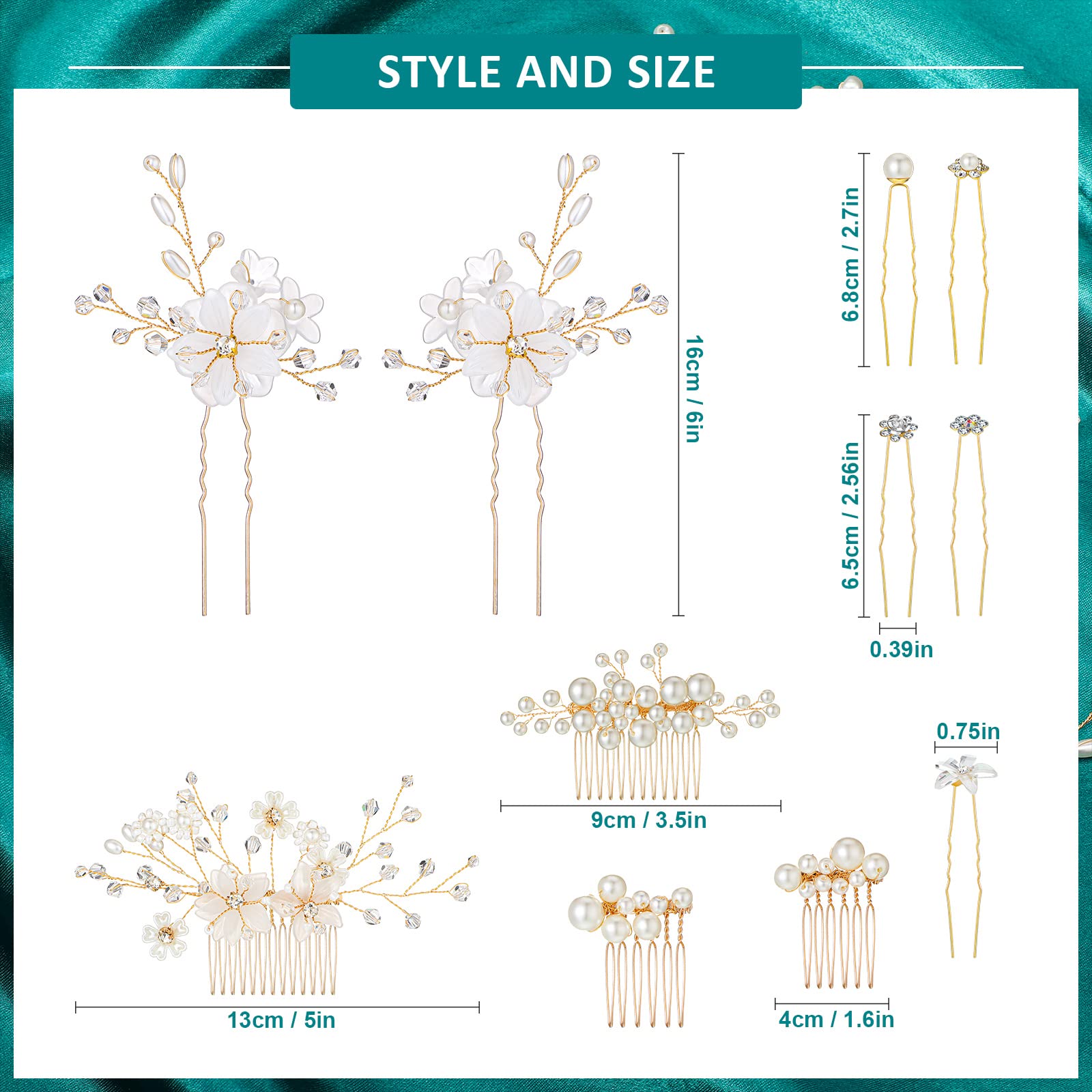40Pcs Gold & White Floral Hair Clips for Brides - U-Shaped Pearl Crystal Rhinestone Pins, Rose Glitter Headpieces for Women & Girls - Perfect for Weddings, Prom, Parties & Special Occasions