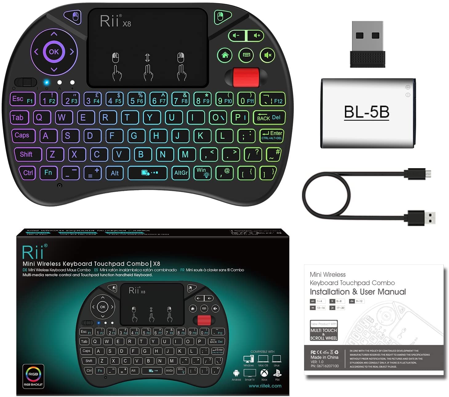 Mini Wireless Keyboard with Touchpad - Backlit, Rechargeable for PC, TV, Android Box - Home Theater & Office Use