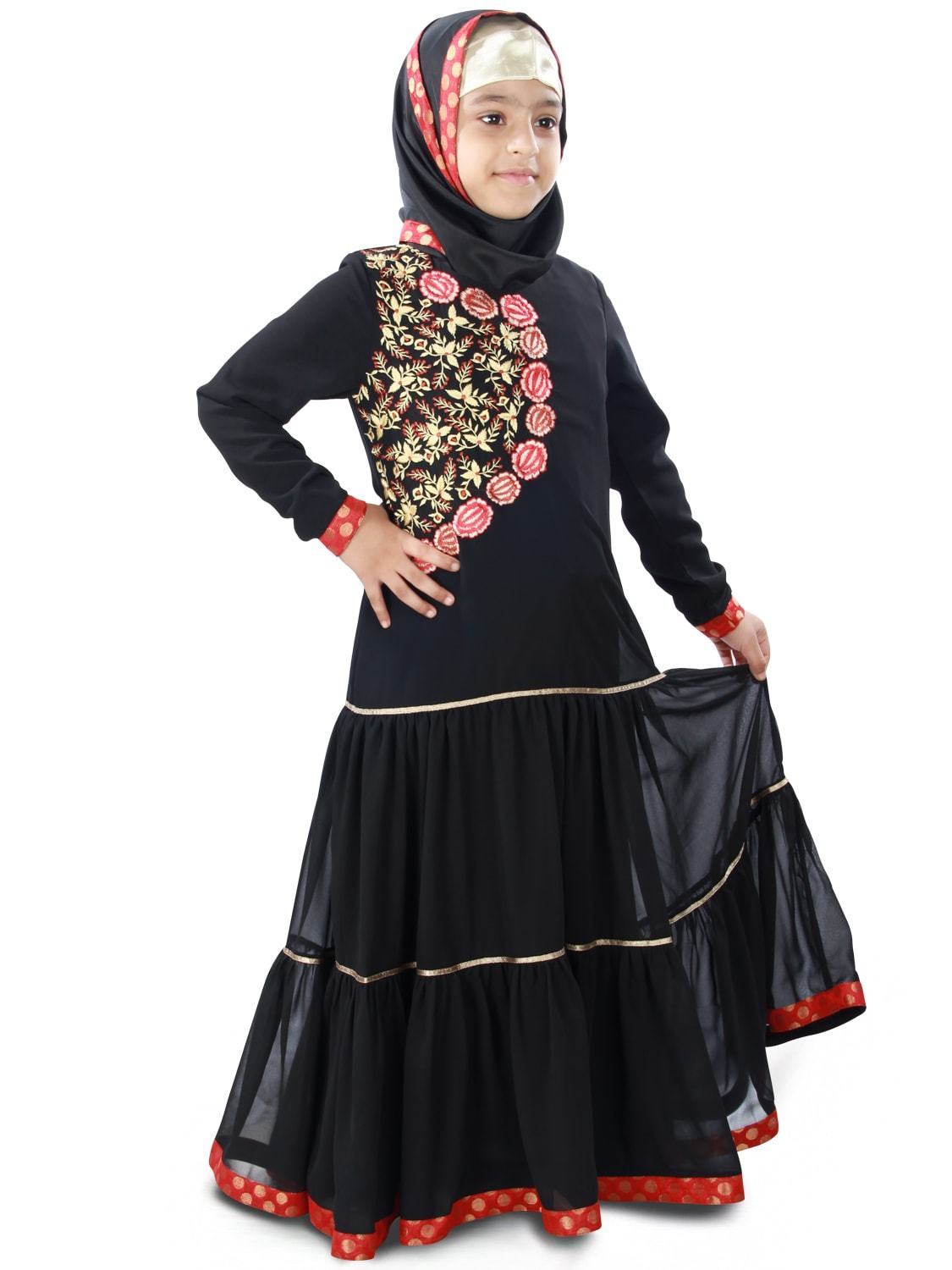 Aamilah Girls Islamic Abaya Dress for Kids - Modest Prayer Dress for School, Mosque & Special Occasions