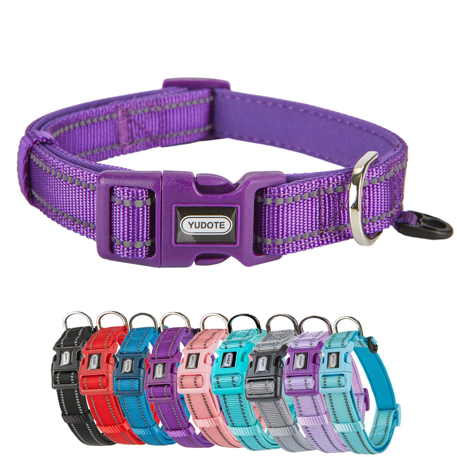 Reflective Nylon Dog Collar with Breathable Neoprene Padding - Adjustable Small Dog Collar (9.8