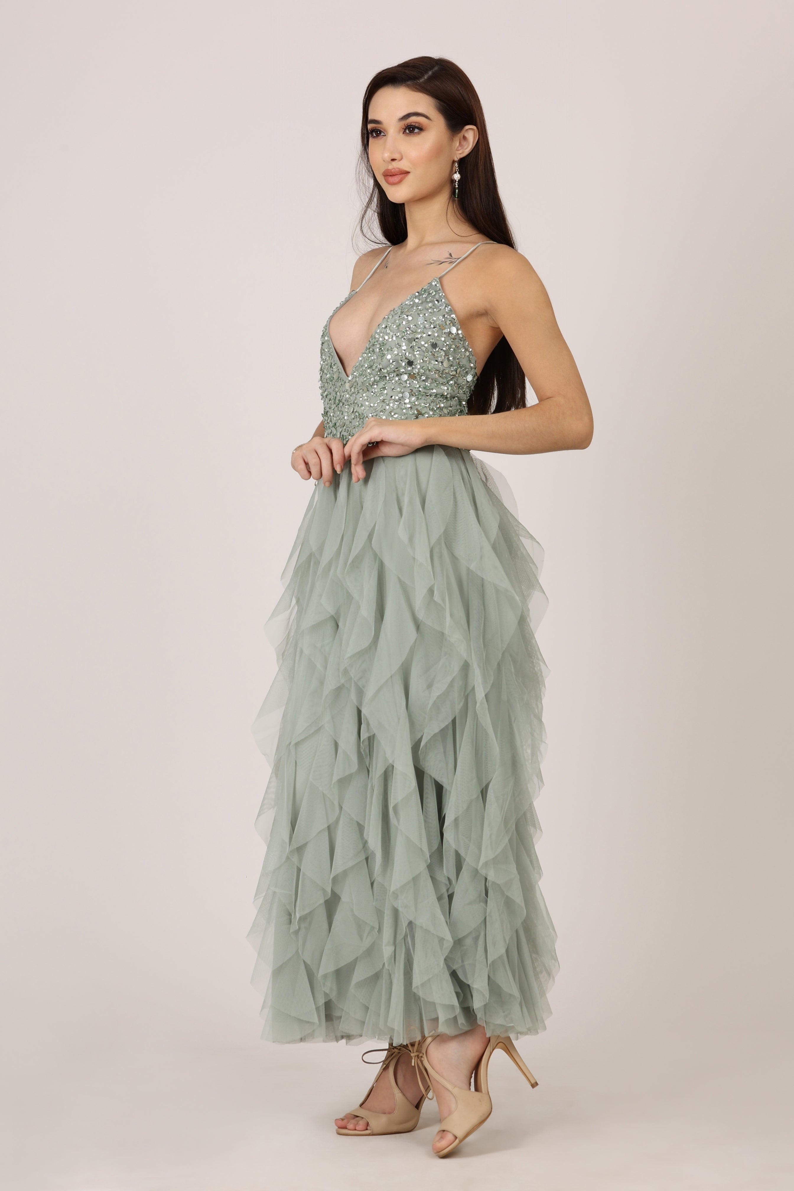Elegant Teal Page Embellished Midi Dress for Women | Floral Lace Party Cocktail Dress | Perfect for Weddings, Date Nights & Special Occasions