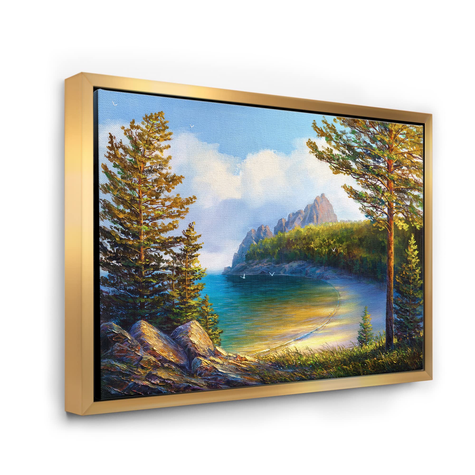 DesignQ Morning Sun By The Wild Beach - Coastal Framed Canvas Wall Art Print for Living Room, Bedroom & Office Decor | Nautical Beach Theme Home Décor