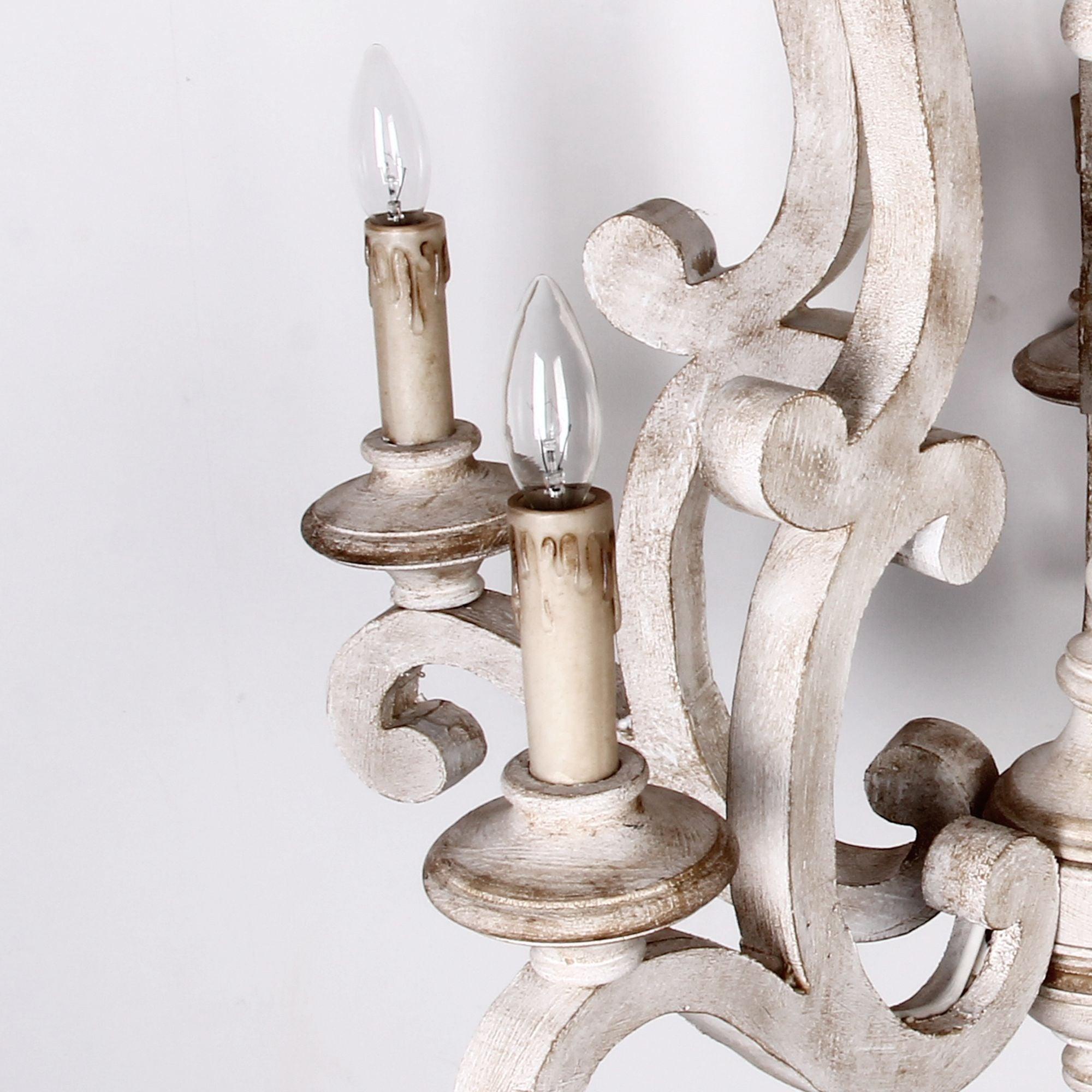 5-Light Antique Wooden Candle Chandelier - Rustic Farmhouse Ceiling Lighting Fixture for Dining Room, Bedroom & Living Room Decor