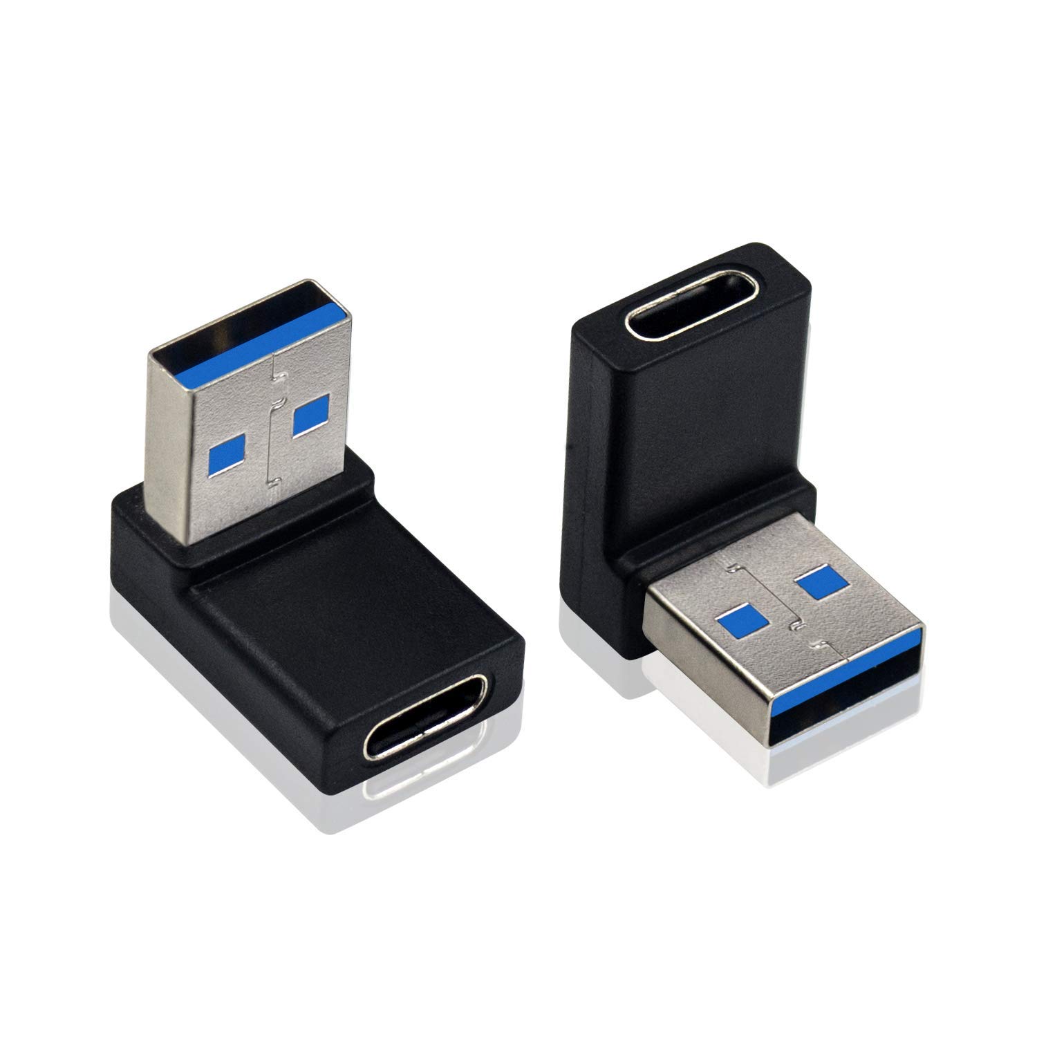 Poyiccot 2-Pack USB C Female to USB 3.0 Male Adapter - 90 Degree USB A to Type C Converter for MacBook, Laptops, Power Banks & Chargers | Fast Data Transfer & Charging | Perfect for Travel, Office & Home Use
