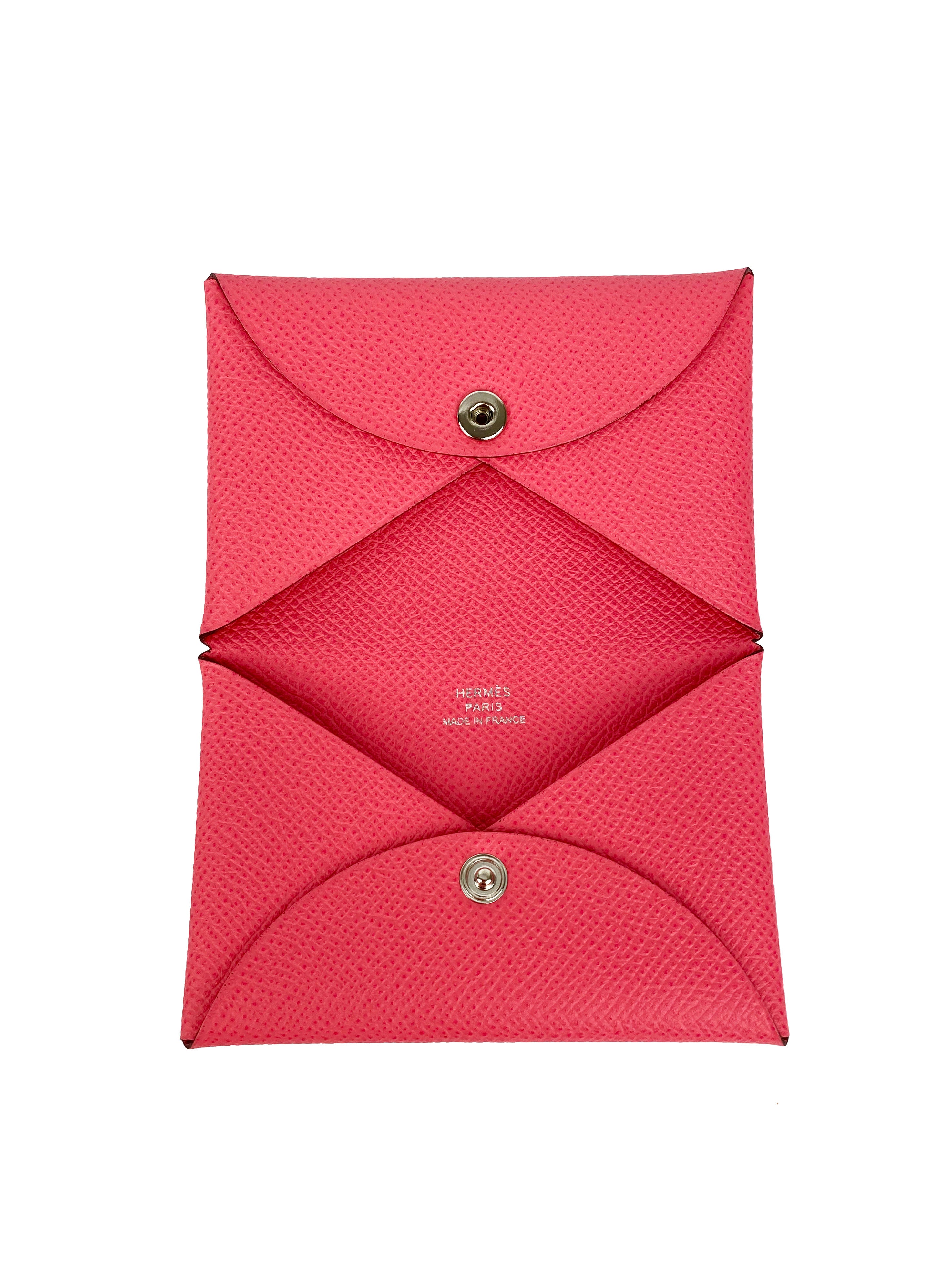 Hermes Rose Azalee Calvi Card Holder - Slim Leather Wallet for Credit Cards & Cash | Perfect for Everyday Use, Travel & Gifting