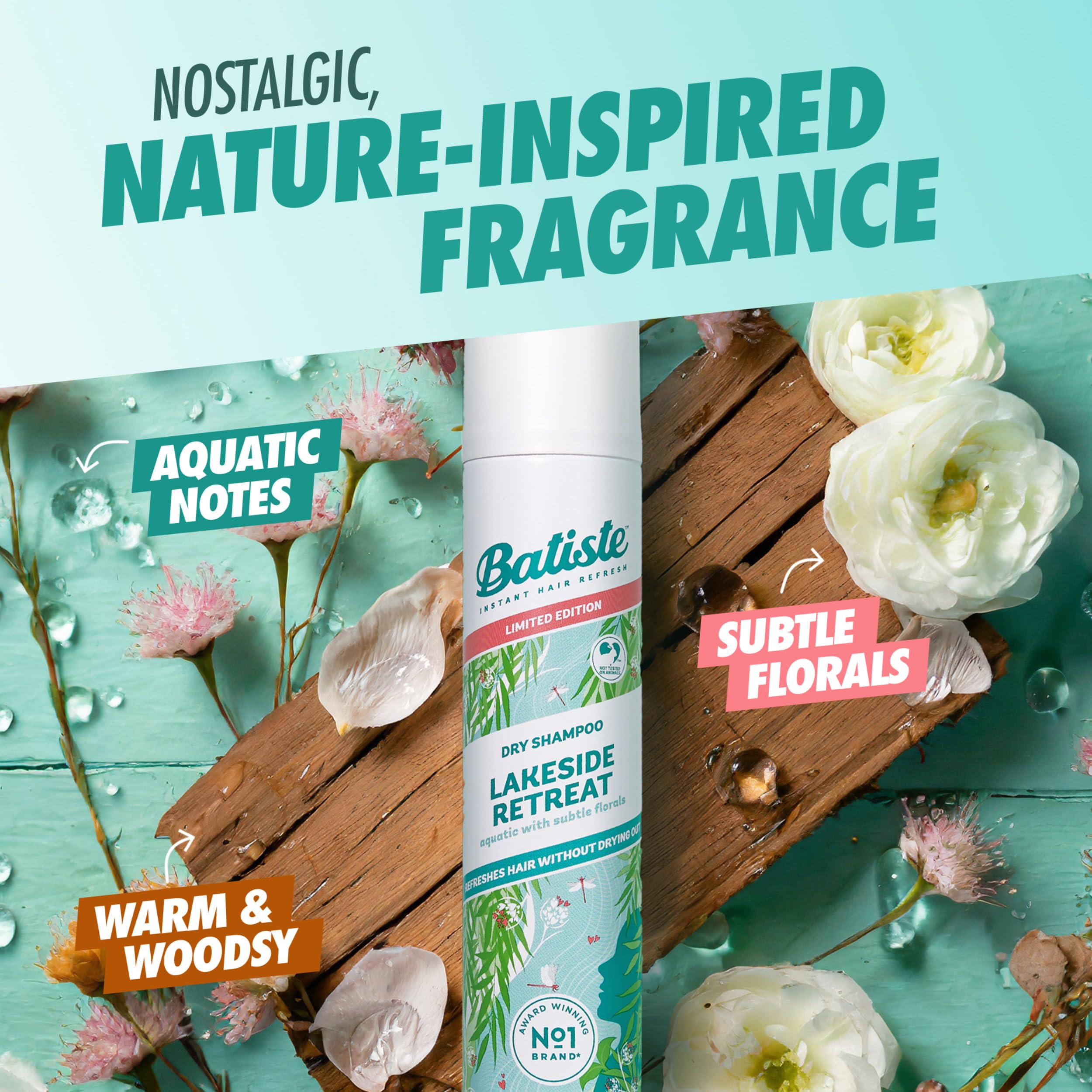 Batiste Dry Shampoo - Lakeside Retreat Scent (Limited Edition) | Oil Absorbing Waterless Shampoo for Fresh Hair Between Washes | 3.81 oz Travel Size | Perfect for Gym, Travel & Quick Hair Refresh