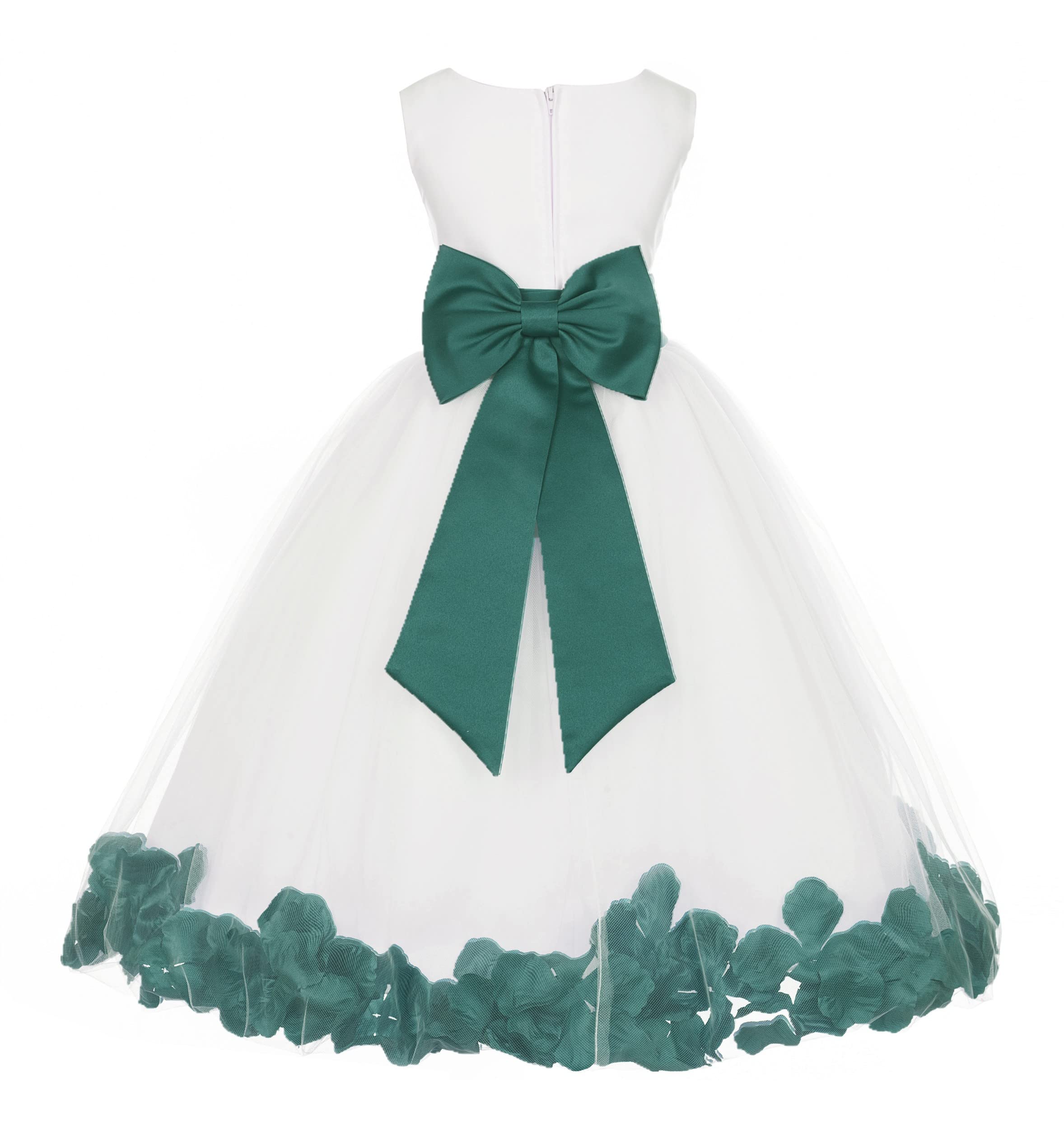 White Tulle Rose Petals Flower Girl Dress - Elegant Christening Gown for Weddings, Baptisms & Special Occasions | Style 302T (Size 10)