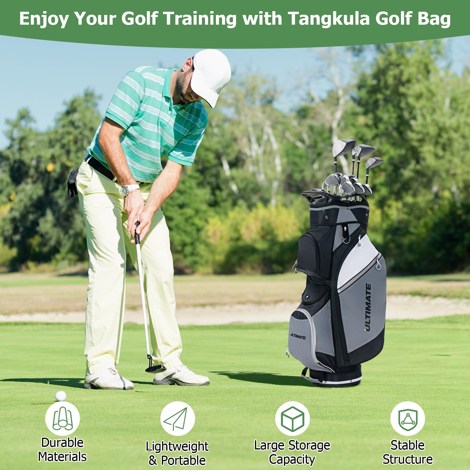 **Tangkula 14-Way Golf Cart Bag - Lightweight Waterproof Golf Club Bag with Cooler Pocket, Rain Hood & Shoulder Strap - Ideal for Men & Women Golfers on the Course**    *(Use Case: Perfect for golf tournaments, driving ranges, and casual rounds with durable storage for clubs, accessories, and drinks.)*