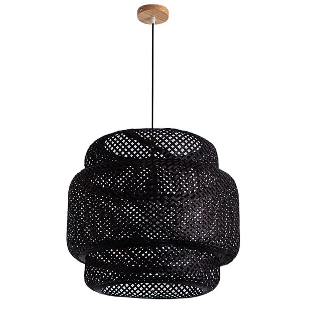 EGESIT Black Wicker Chandelier - Handwoven Farmhouse Ceiling Light with Bamboo Art Design, Hollow Pastoral Style Lamp Shade for Hallway, Living Room, Bedroom & Restaurant Lighting | Perfect for Rustic, Boho & Coastal Home Decor