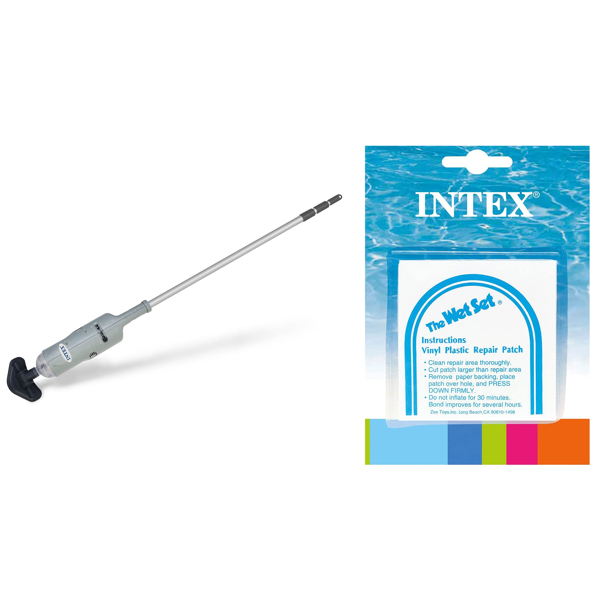 Intex Rechargeable Handheld Pool Vacuum for Above Ground Pools - 6-Pack Wet Set Adhesive Vinyl Repair Patches Kit | Battery Operated Swimming Pool Cleaner for Quick Debris Removal & Leak Fixes | Perfect for Backyard Pool Maintenance & Summer Pool Care