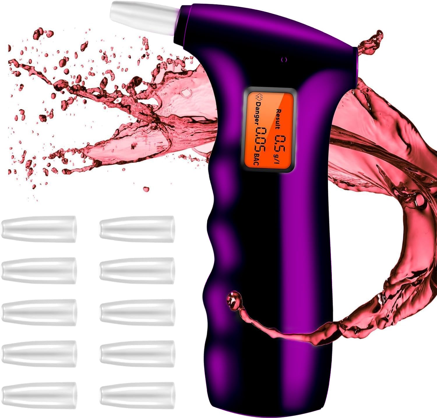 Portable Alcohol Breathalyzer Tester with LCD Display & Reusable Mouthpieces - Personal & Professional Use - Accurate BAC Detection for Home, Office, and Law Enforcement - Lavender