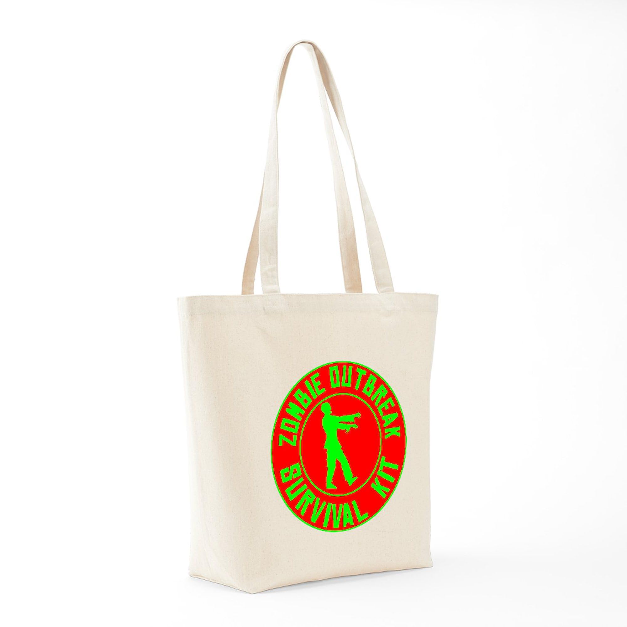 Zombie Outbreak Survival Kit Tote Bag - Natural Canvas Reusable Shopping Bag for Groceries, Beach & Apocalypse Preparedness