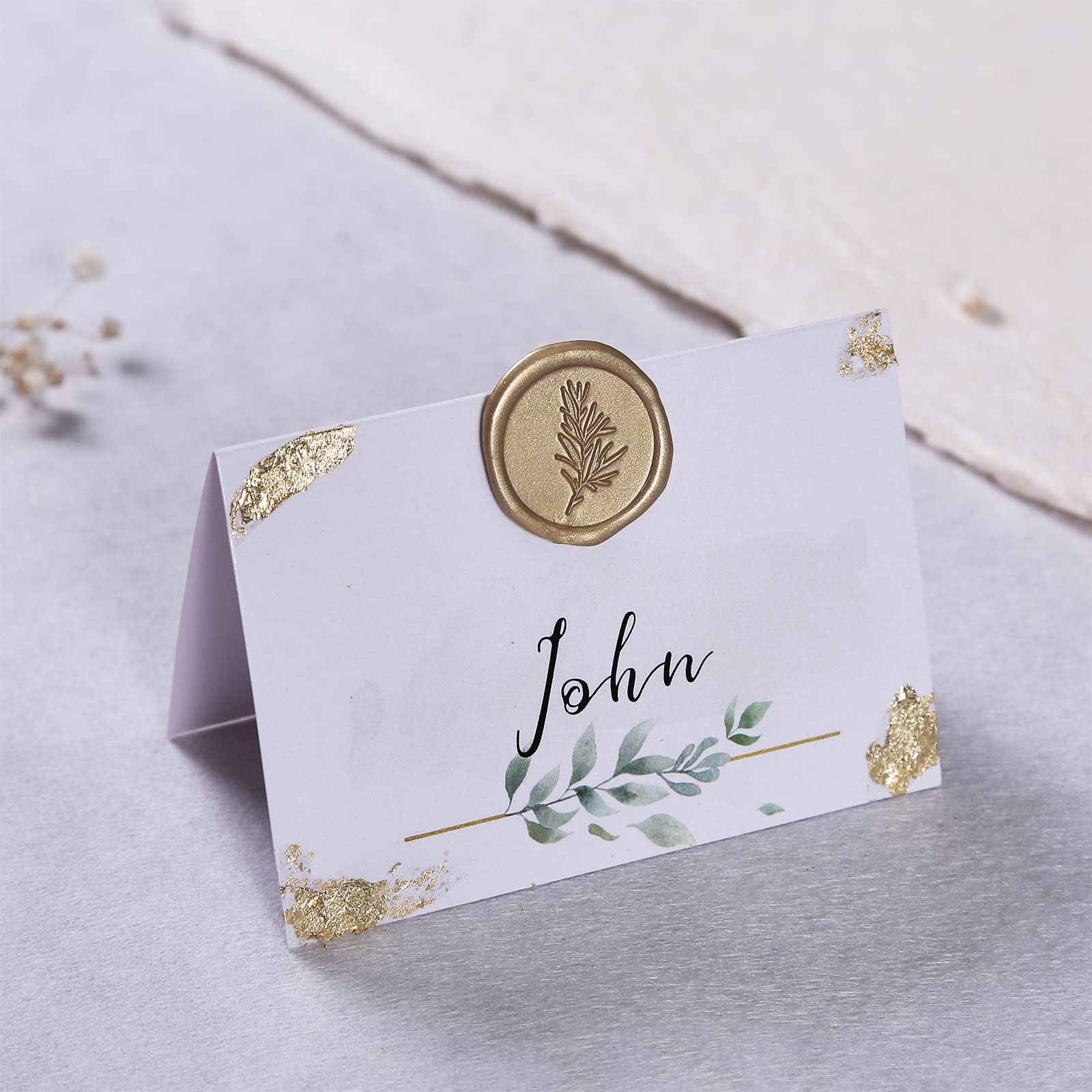 UNIQOOO Wax Seal Stickers - 100 Pcs Self-Adhesive Metallic Light Gold Wedding Invitation Seals, Elegant Rosemary Design for Envelopes, Gifts, Christmas Wrapping & DIY Crafts | Perfect for Weddings, Parties, Stationery & Scrapbooking Projects