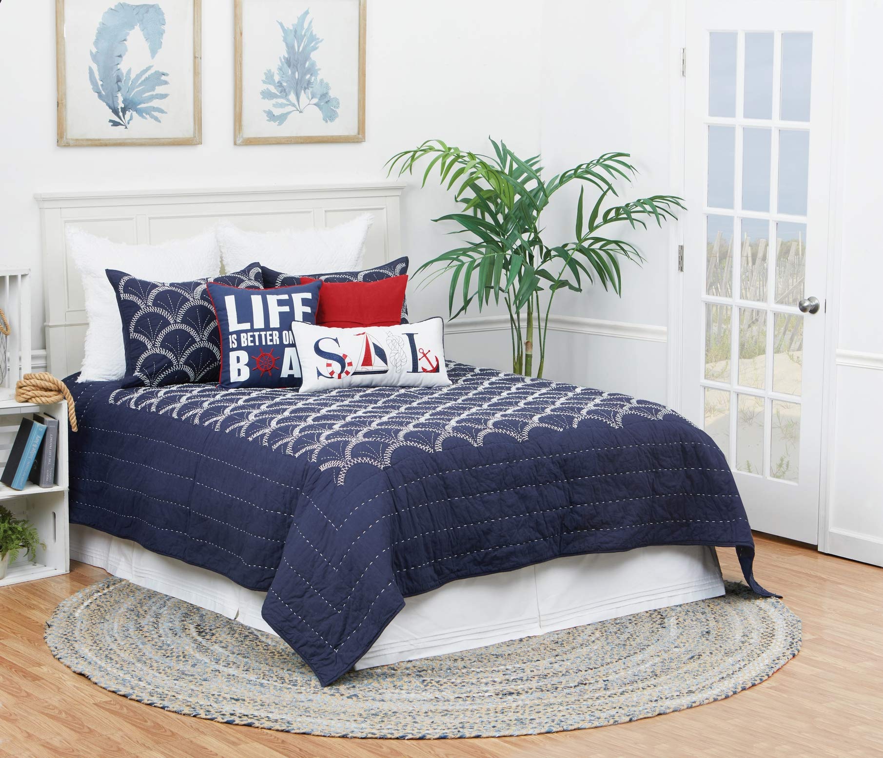 C&F Home Scallop King Quilt Set - 3 Piece Reversible Cotton Bedding Set, Machine Washable, Blue - Perfect for Master Bedroom, Guest Room & Cozy Home Decor