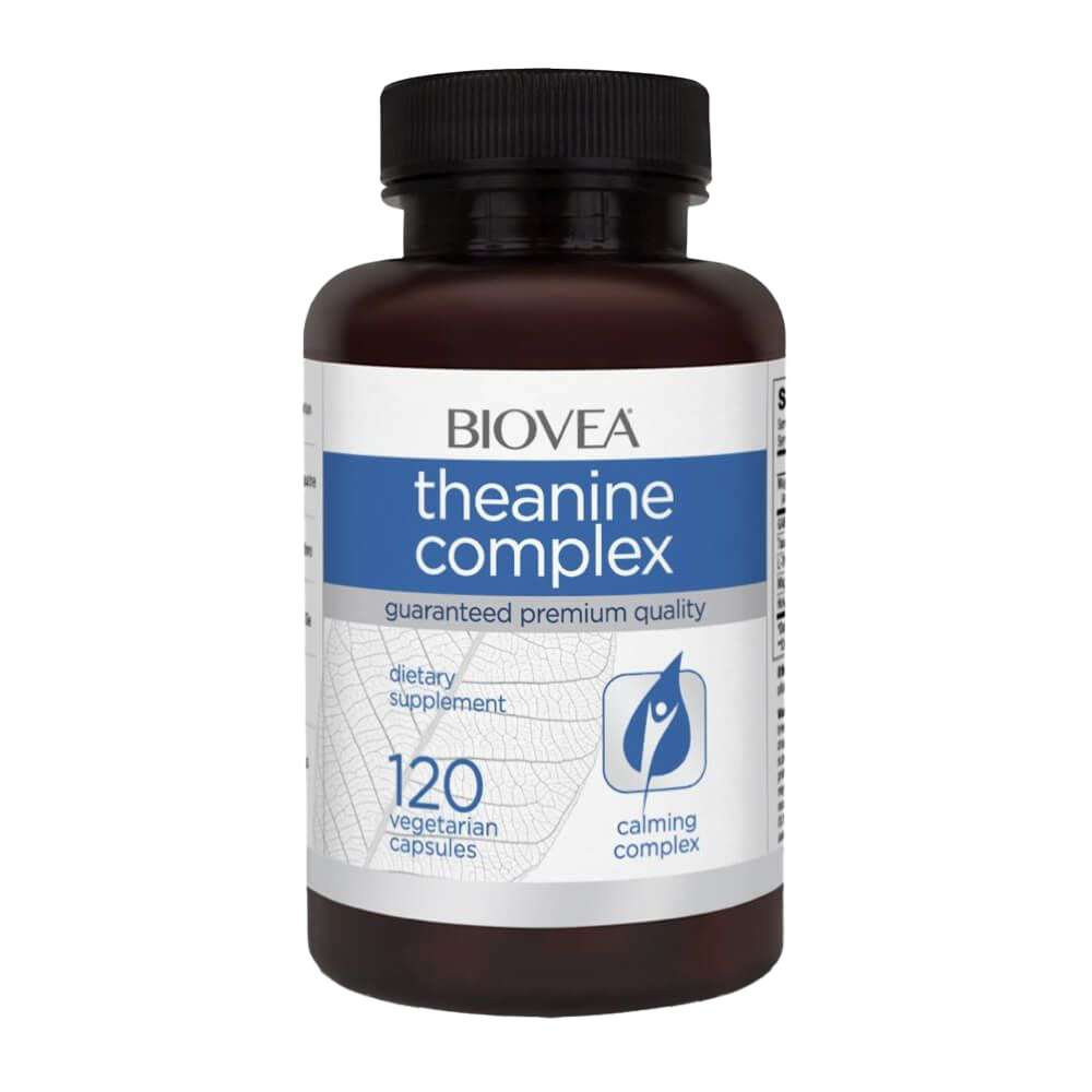 Biovea Theanine Complex 120 Vegetarian Capsules - Stress Relief & Relaxation Supplement for Anxiety, Focus & Sleep Support - Perfect for Work, Study & Nighttime Use