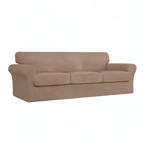 **Stretchable 4-Piece Sofa Cover for Pets & Kids – Washable Spandex Elastic Couch Protector for 3-Cushion Couches (Camel, Oversized) – Perfect for Pet Owners & Families with Active Kids**