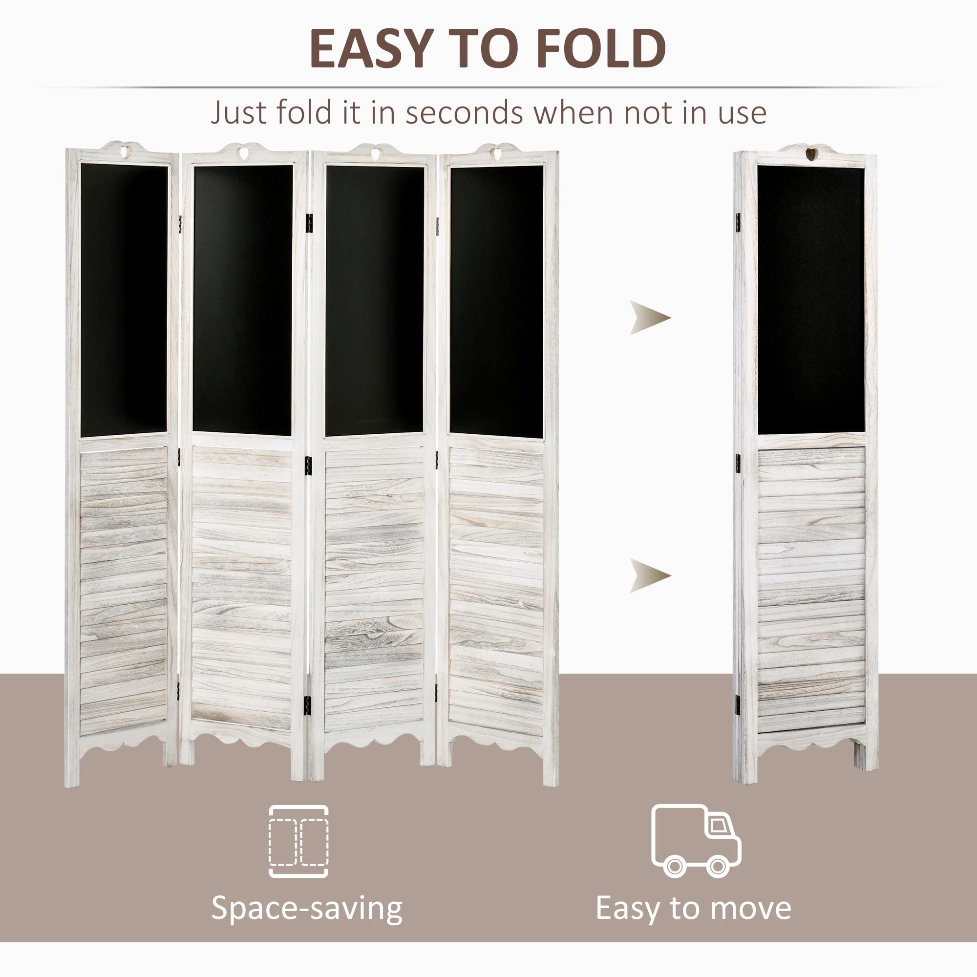 HOMCOM 4-Panel Folding Room Divider with Blackboard - 5.5 Ft Tall Freestanding Privacy Screen for Bedroom, Office, or Classroom - White | Perfect for Home Organization, Office Partitions & Kids' Learning Spaces
