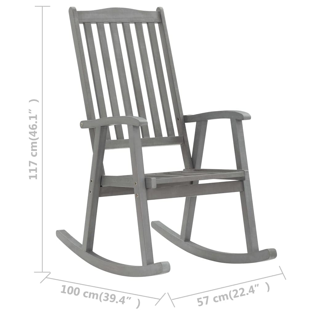 vidaXL Solid Acacia Wood Rocking Chair with Cushions - Gray Wooden Armchair for Outdoor Garden, Patio, Terrace & Backyard - Comfortable Porch Swing Chair for Relaxing & Reading