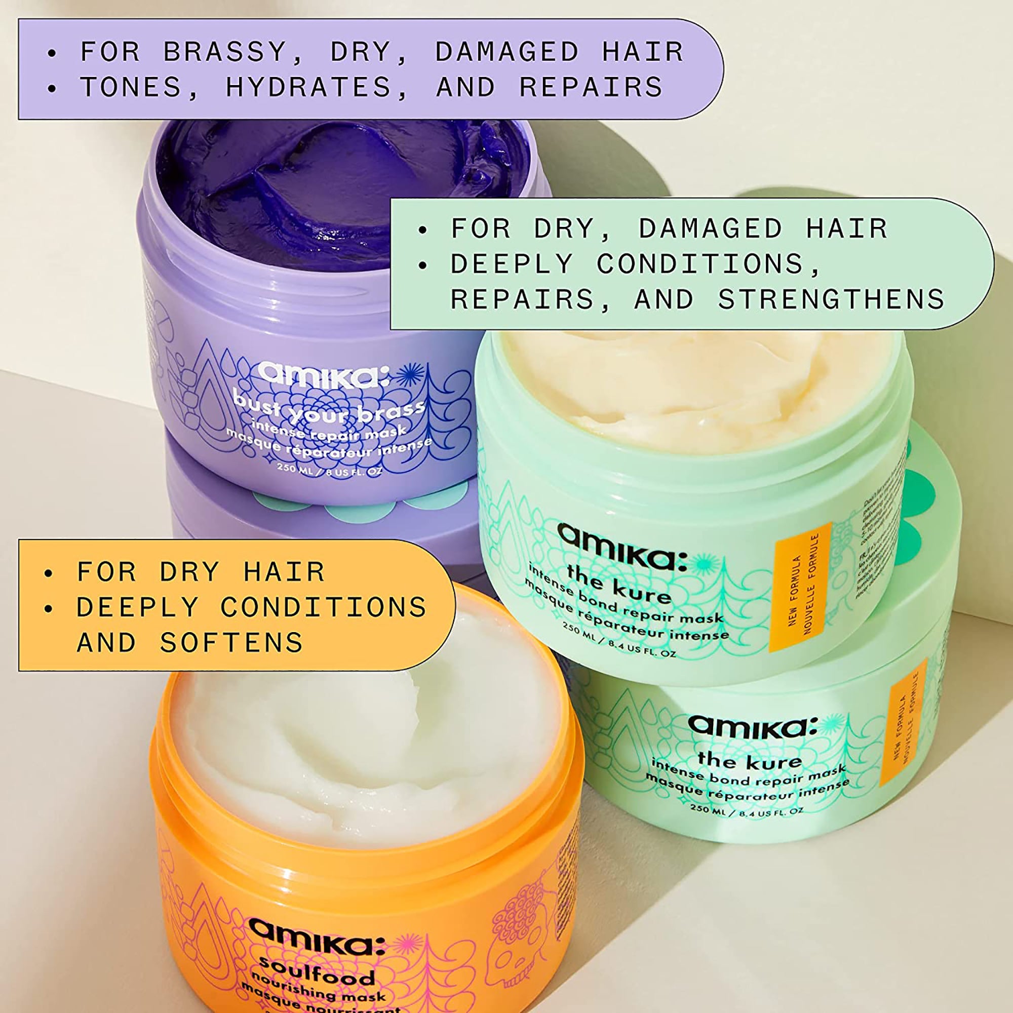 Amika The Kure Intense Bond Repair Hair Mask - 16oz | Deep Conditioning Treatment for Damaged Hair | Salon-Quality Repair at Home | Perfect for Color-Treated, Bleached & Chemically Processed Hair