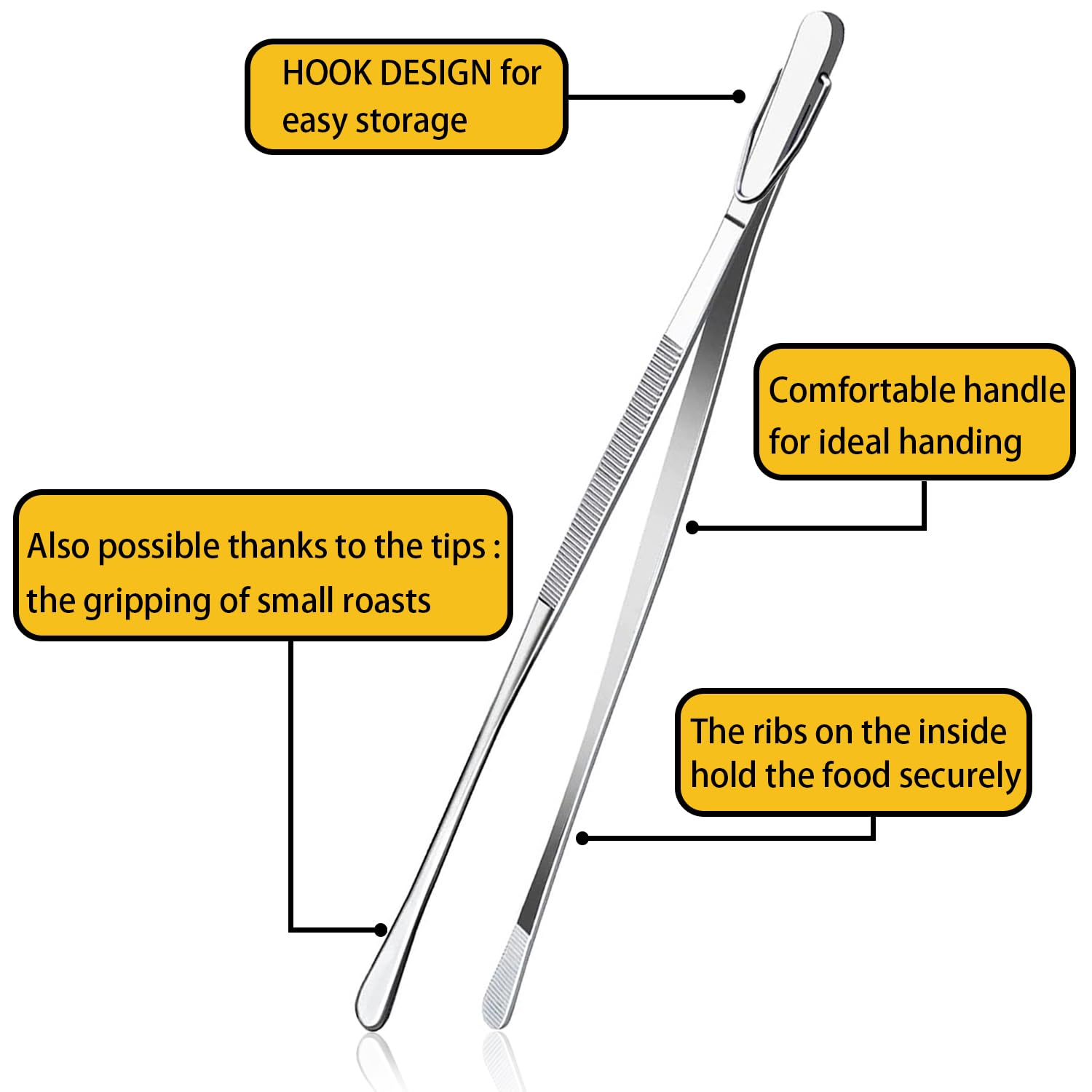 JETKONG 2pc Long Stainless Steel Kitchen Tweezers for Cooking & Serving