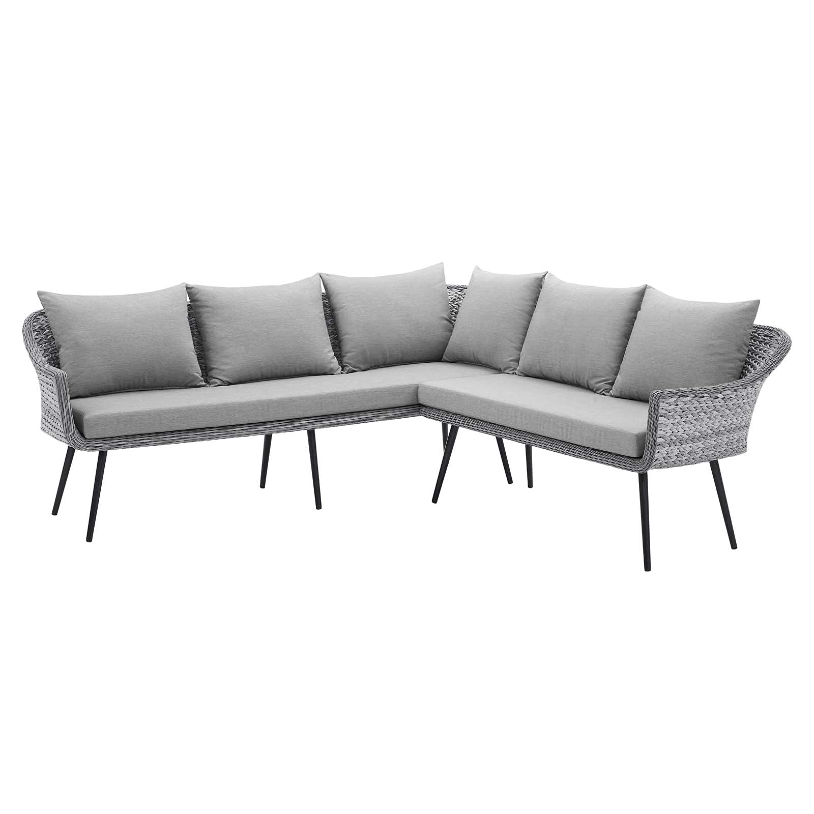 Modern Grey Rattan Wicker Lounge Sectional Sofa for Outdoor Patio, Balcony, Cafe, Bistro, and Garden Relaxation
