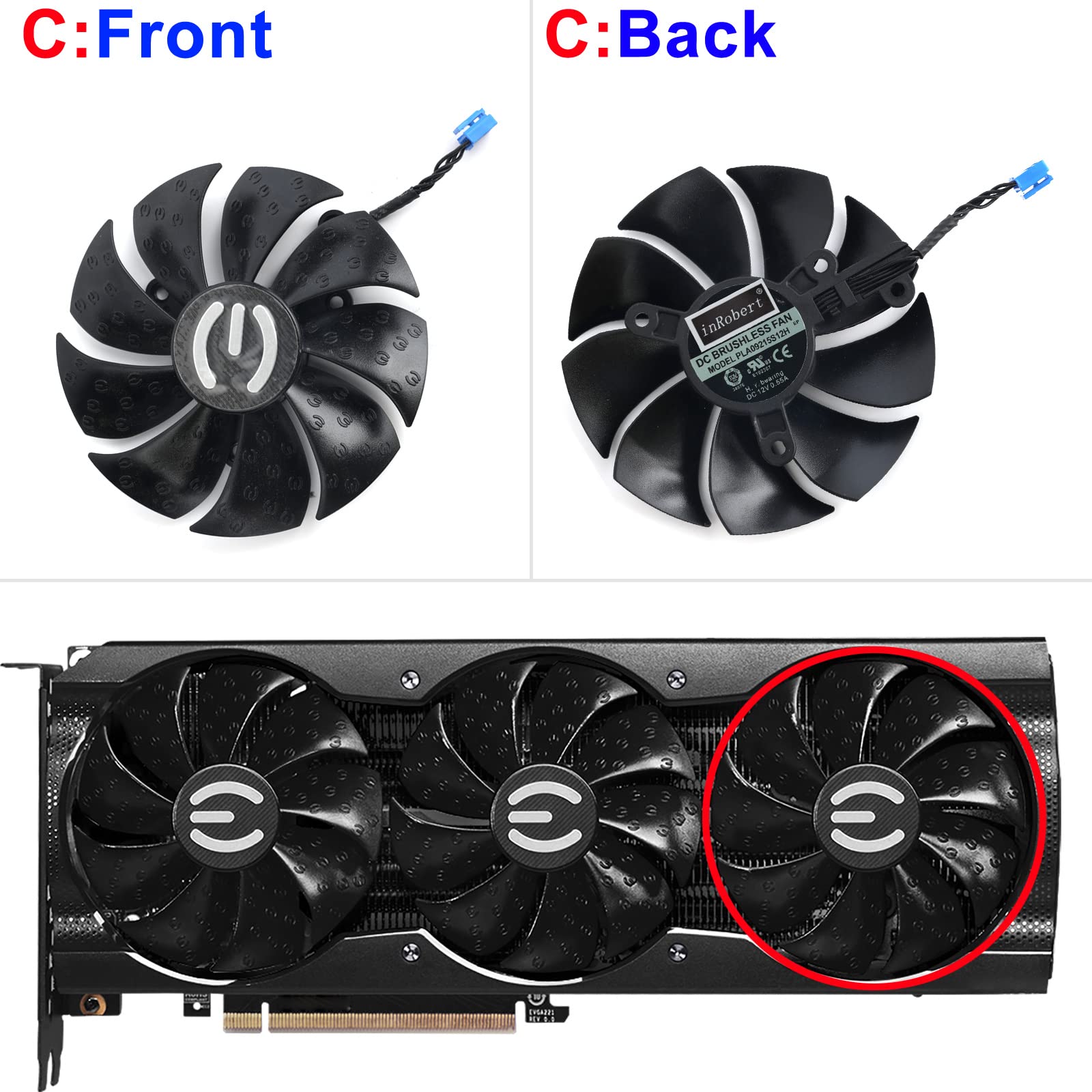EVGA RTX 3070 3080 Ti 3090 XC3 BLACK Replacement Cooling Fan - High Performance Graphics Card Fan (PLA09215S12H, Fan-B) for PC Gaming & Video Editing Workstations