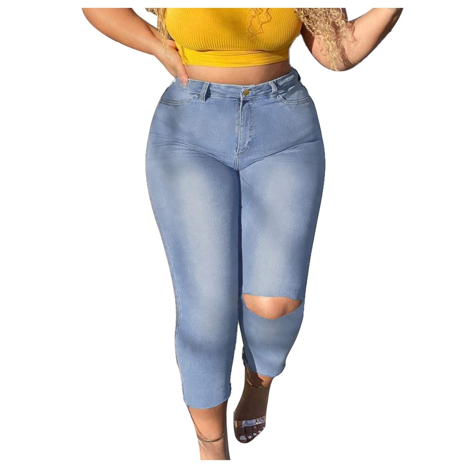 Distressed Skinny Jeans for Women - High Rise Cropped Denim Pants with Stretch | Ripped Jeggings & Destroyed Style | Perfect for Casual Outfits, Streetwear & Night Out Looks
