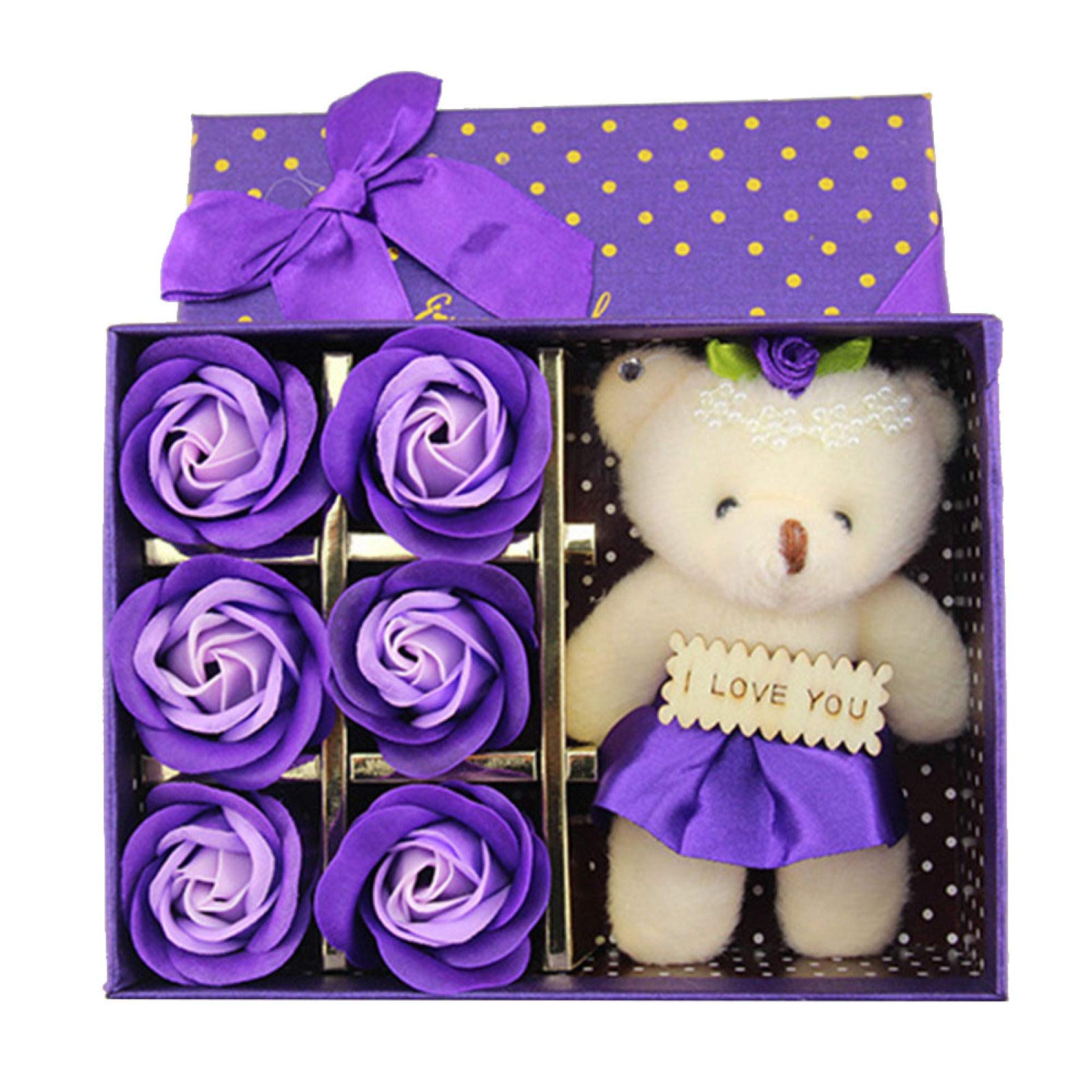 6Pcs Artificial Soap Rose Flower Bear Doll - Romantic Birthday Gift for Women, Valentine's Day Present, Party Decoration | Perfect for Anniversaries, Weddings, and Home Decor