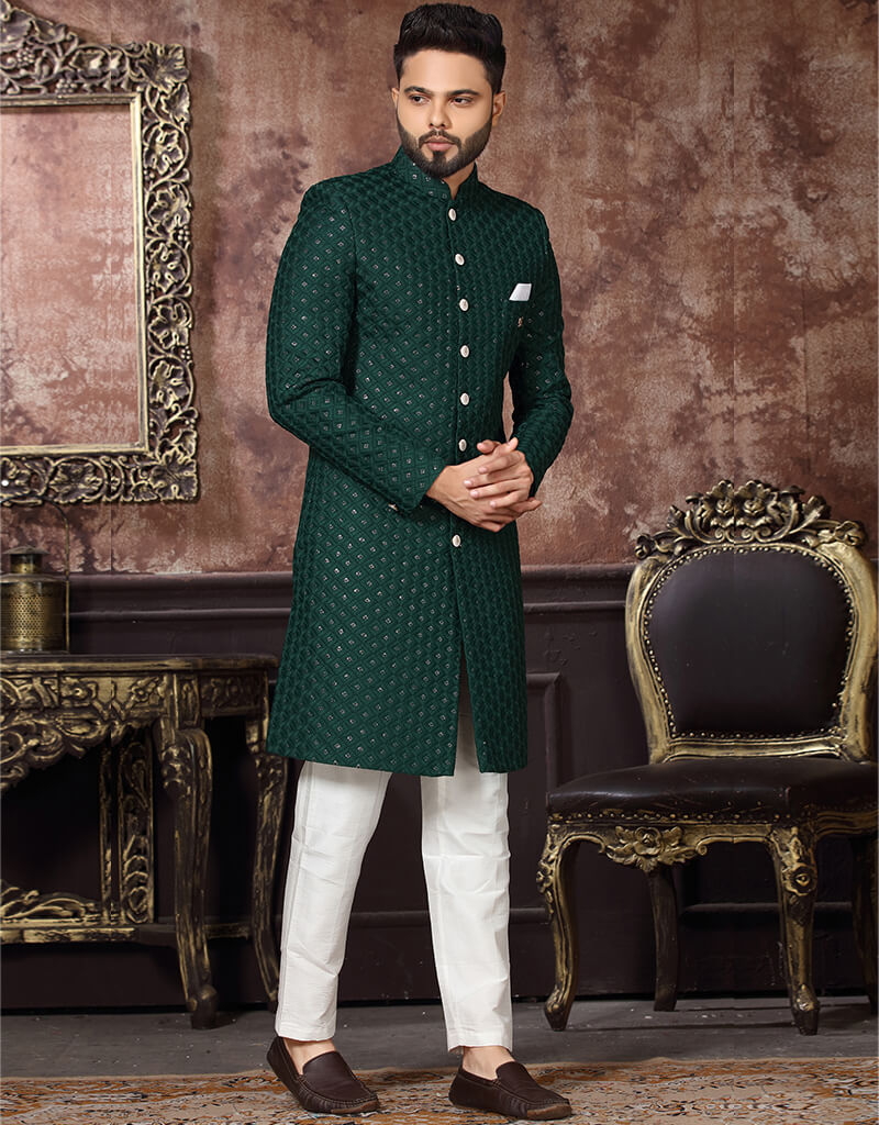 Elegant Bottle Green Kurta with Art Silk Embroidery & Matching Pant - Perfect for Festivals, Weddings & Ethnic Parties