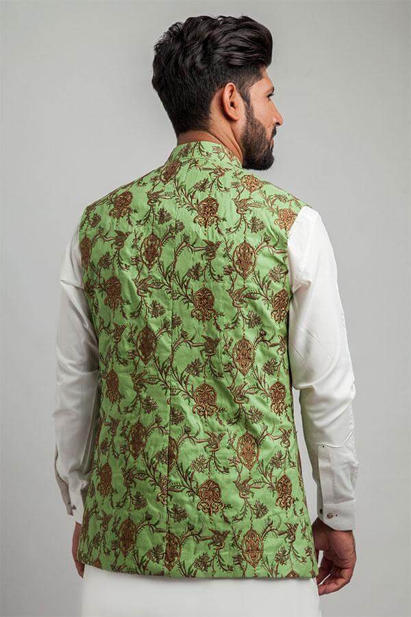 Elegant Forest Green Embroidered Mughlai Waistcoat for Men | Traditional Indian Ethnic Vest | Perfect for Weddings, Festivals & Cultural Events