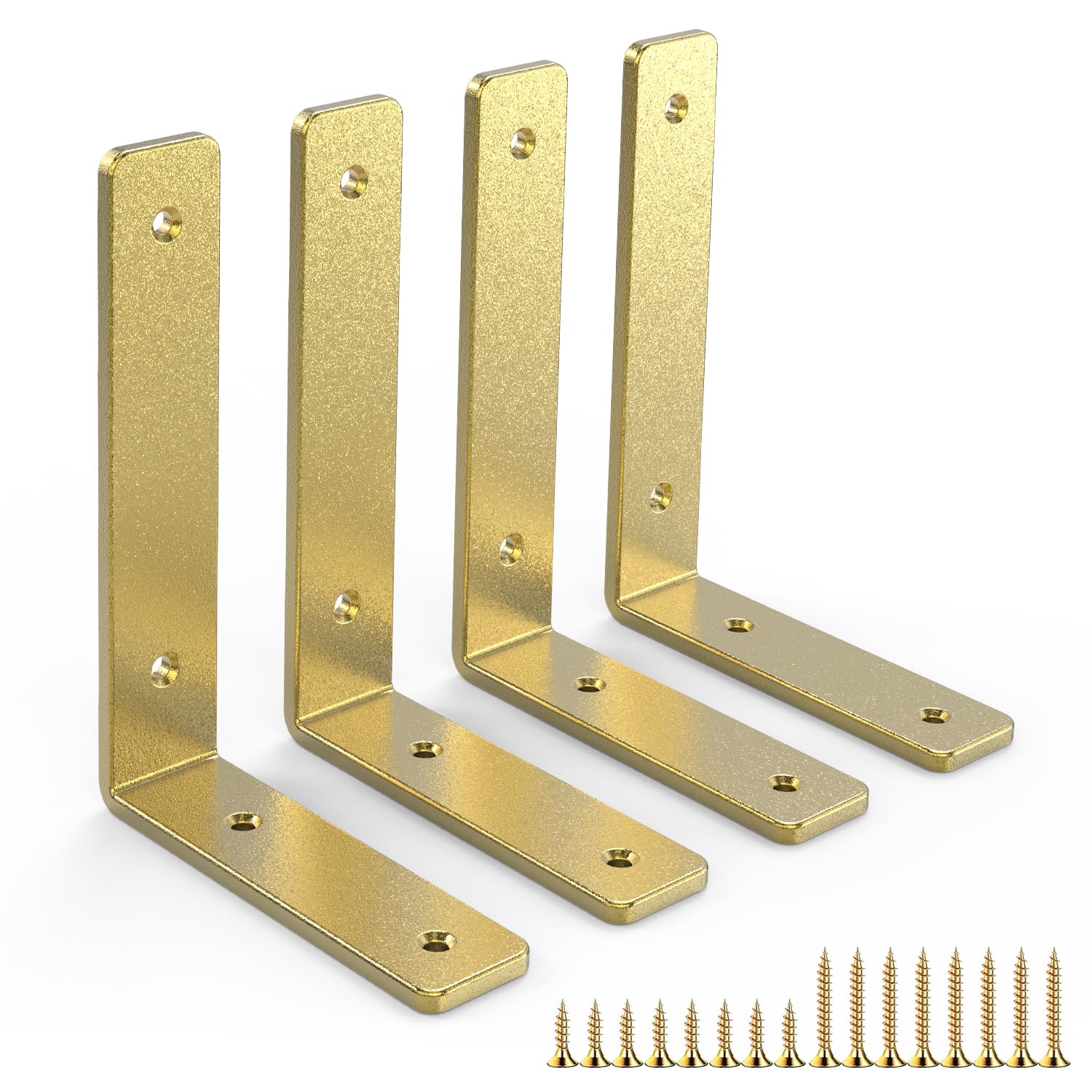 10 Inch Heavy Duty Gold Iron L Shelf Brackets - Industrial Modern Floating Shelf Supports for Wall Mounted Shelves - Perfect for Home Office, Kitchen, and Garage Storage Organization