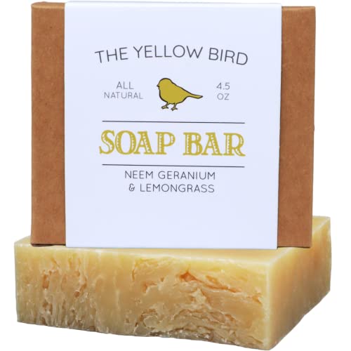 Organic Neem Soap Bar - All Natural Face & Body Wash for Acne, Eczema & Sensitive Skin | 100% Pure Neem Oil Soap with Lemongrass & Geranium Essential Oils | Handmade Therapeutic Soap for Daily Cleansing & Skin Care