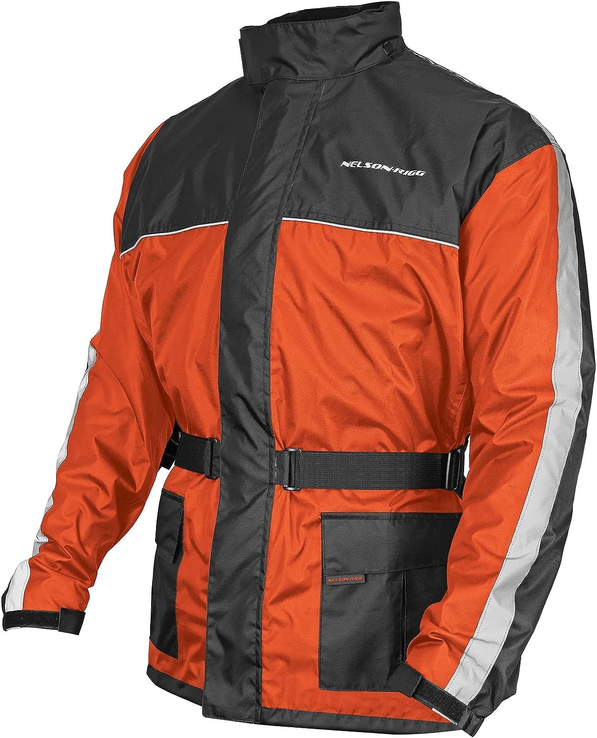 Nelson Rigg Solo Storm Rain Jacket - Waterproof Motorcycle Jacket for Men, Breathable & Packable Riding Gear (Orange/Black, Large) - Ideal for Commuting, Touring & Outdoor Adventures