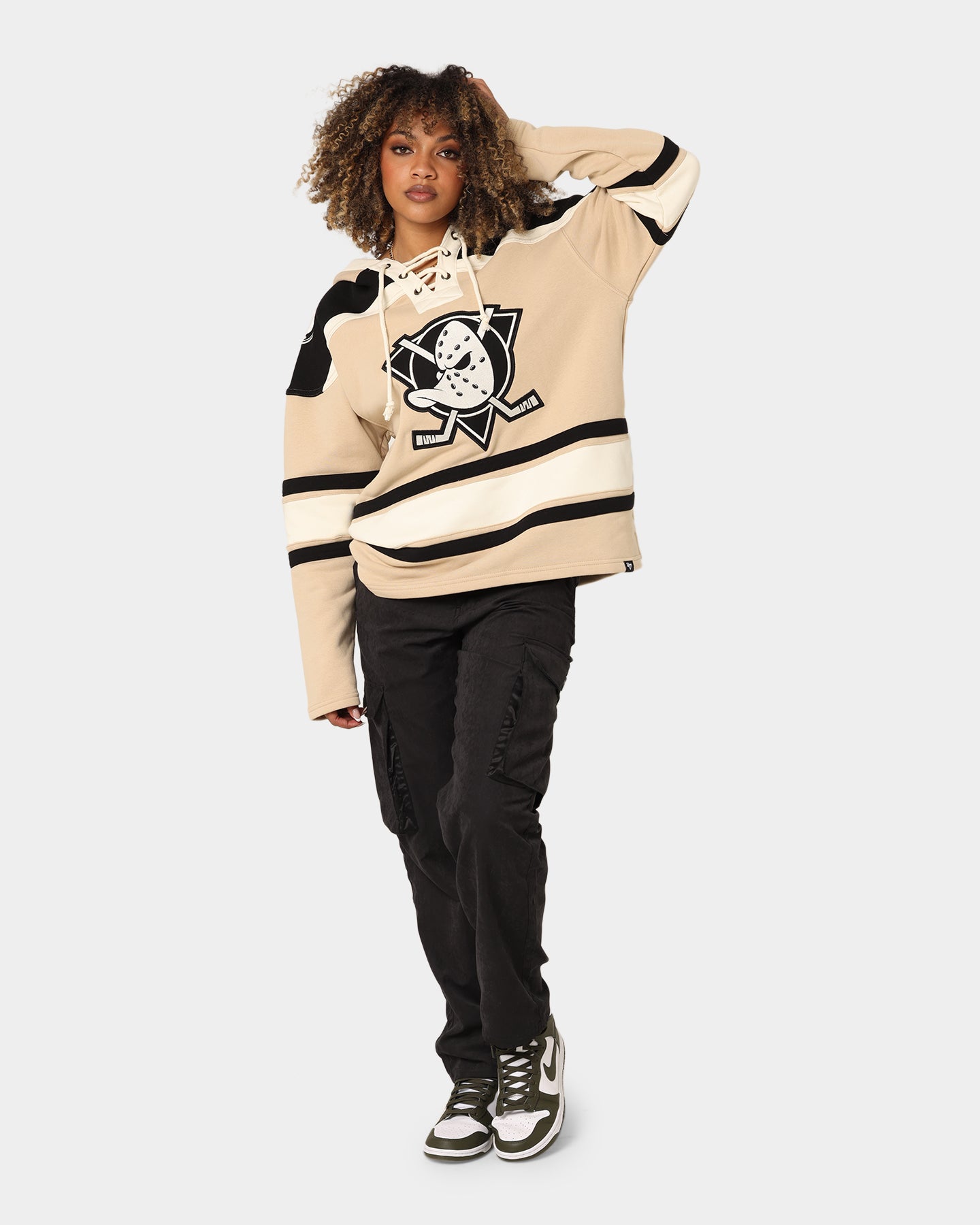 47 Brand Anaheim Ducks Superior Lacer Hoodie - Men's Khaki Pullover Sweatshirt for Casual Wear & Sports Fans