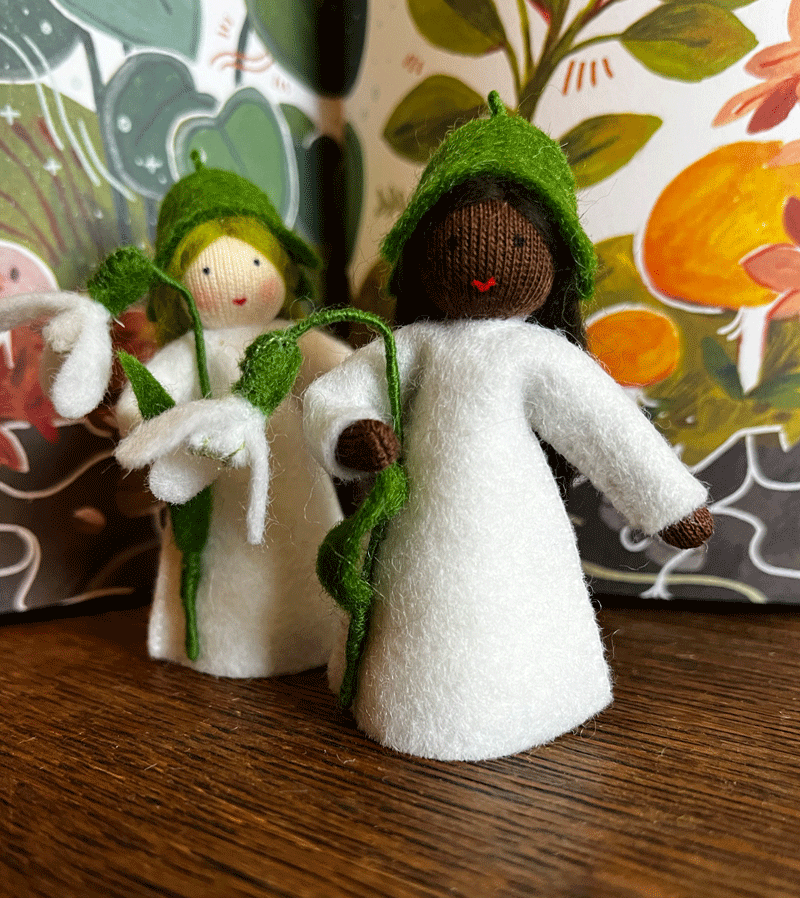 Dark Skin Snowdrop Waldorf Flower Fairy Doll - Handmade Waldorf Inspired Toy for Kids, Waldorf Education & Imaginative Play - Perfect for Storytelling, Nature Tables & Waldorf Classrooms