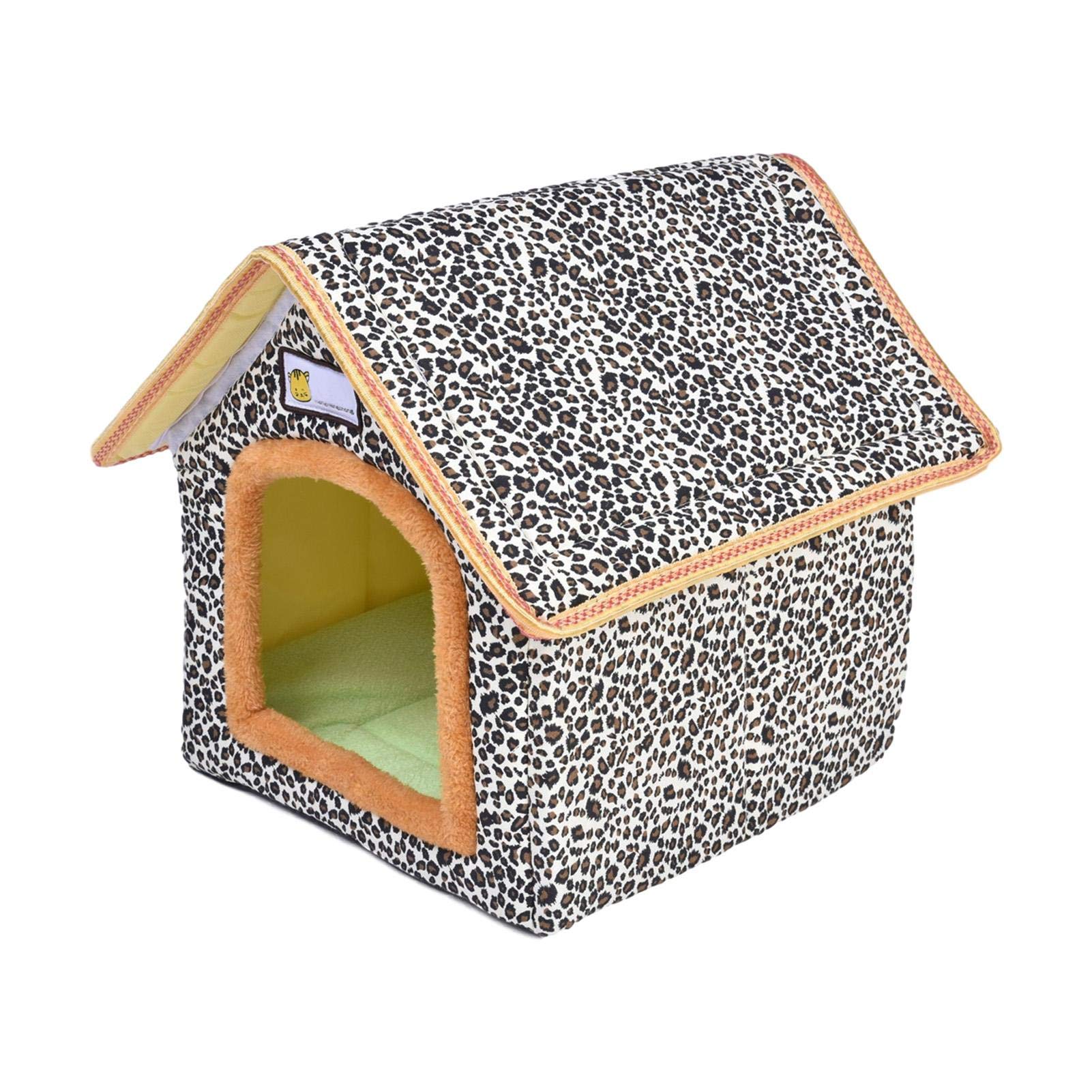 Leopard Print Waterproof Cat House - Warm Pet Bed for Indoor & Outdoor Cats