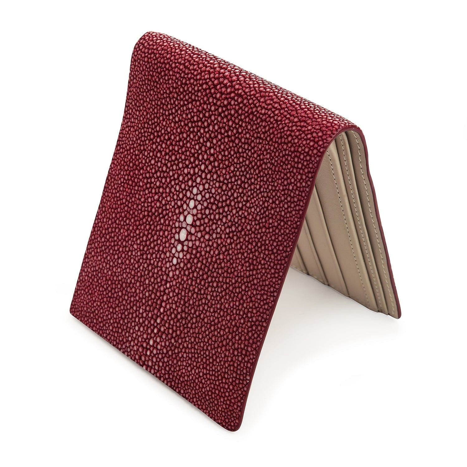 Genuine Stingray Skin Leather Wallet for Men - Red Burgundy Luxury Billfold - Perfect for Everyday Use, Business & Gift Giving
