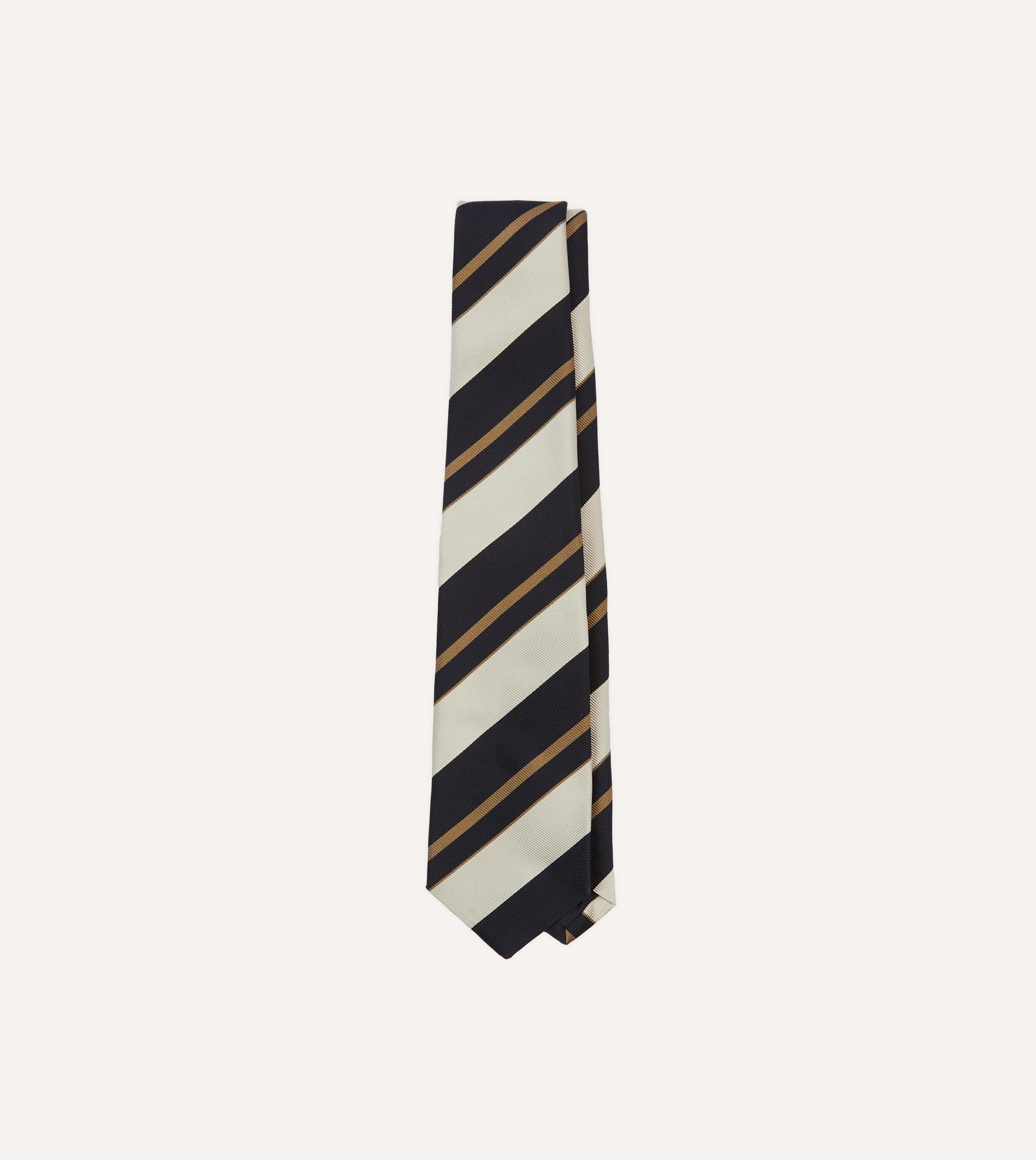 Navy, White & Fawn Striped Repp Silk Tipped Necktie - Perfect for Business Meetings, Weddings & Formal Occasions