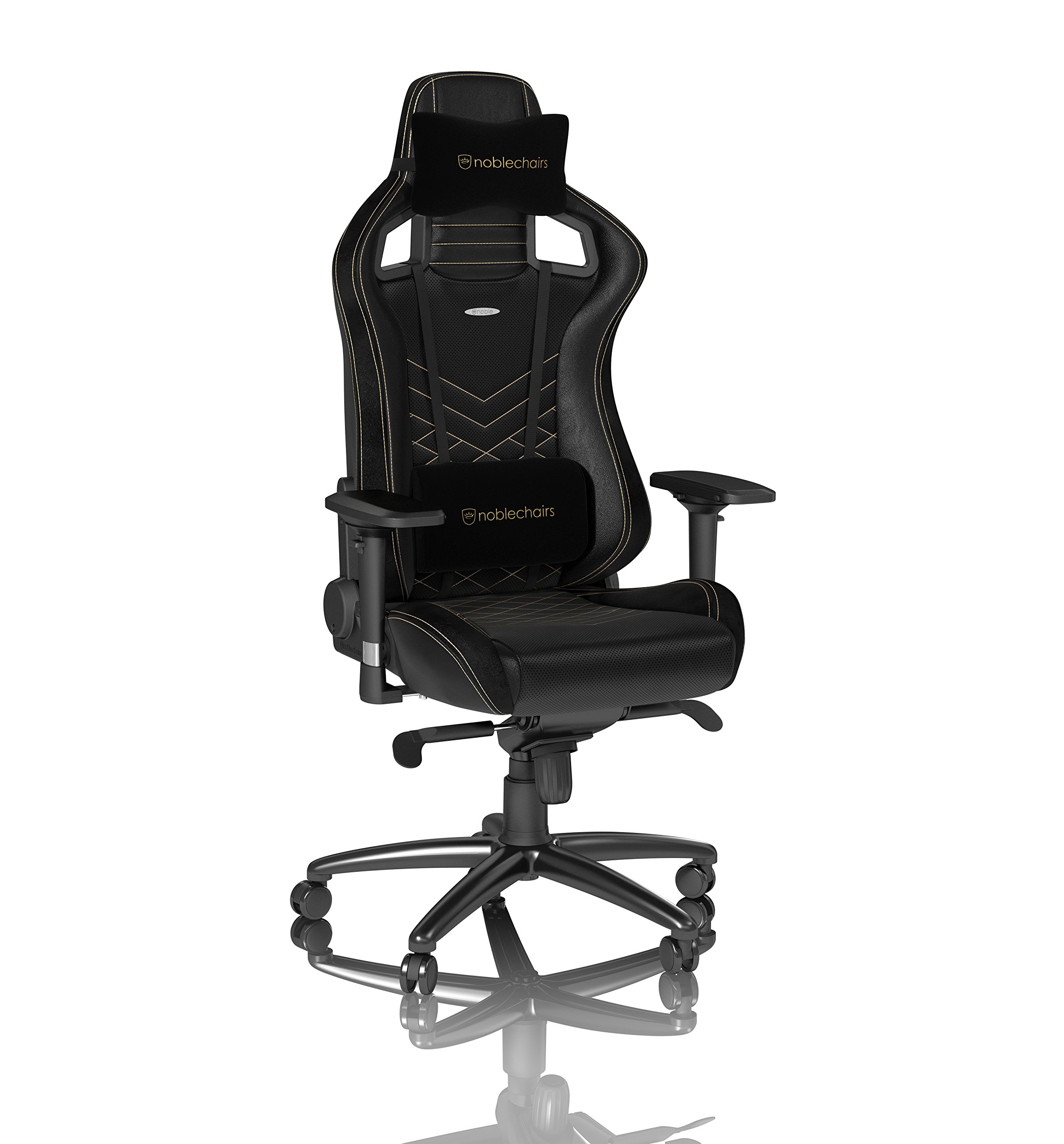 Premium Noblechairs Epic Reclining Gaming Chair & Office Chair - PU Faux Leather in Black/Gold - Ergonomic Comfort for Long Gaming Sessions & Home Office Work