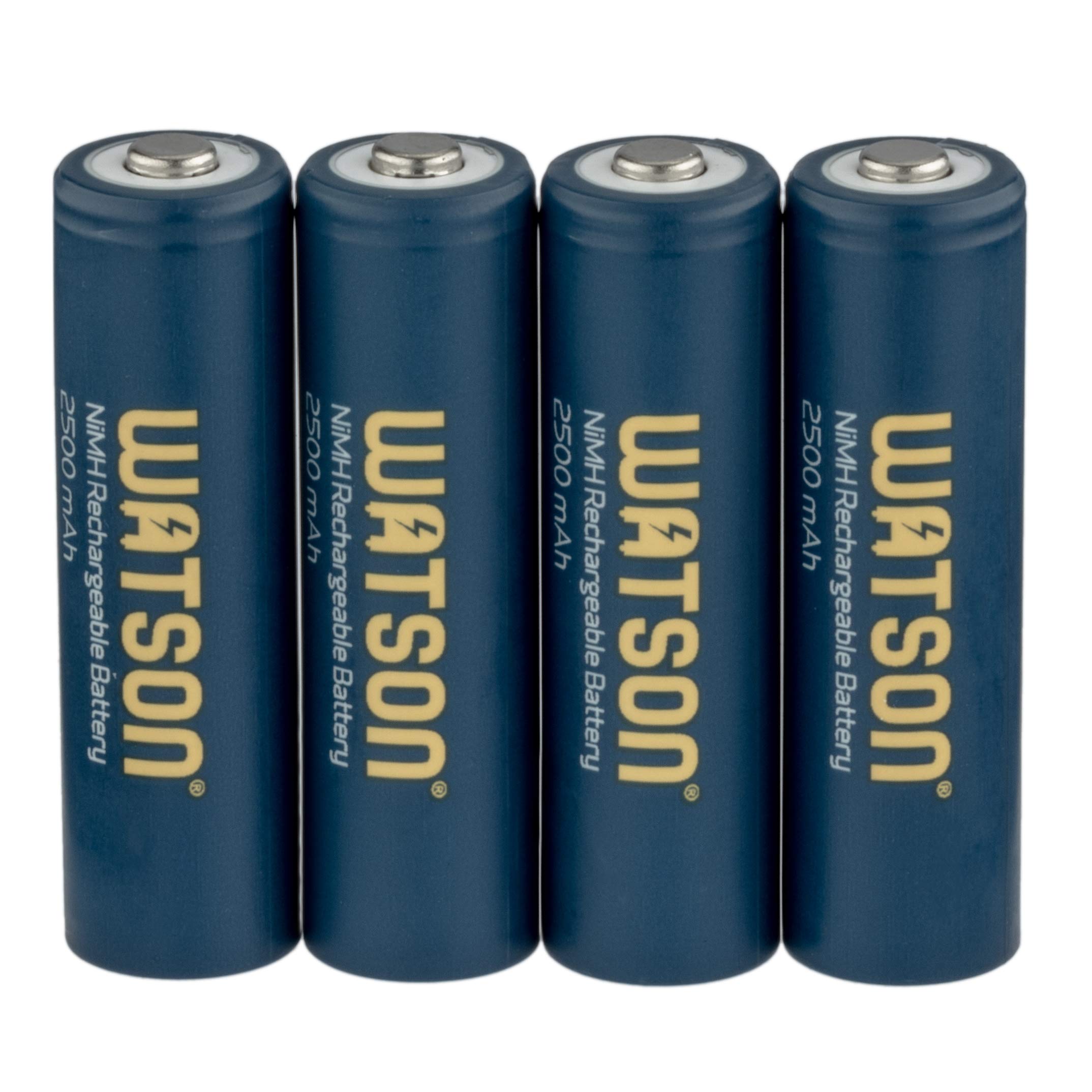 Watson Rapid Charger with 4 AA NiMH Rechargeable Batteries 2500mAh - Fast Charging for Cameras, Flashlights & Gaming Controllers - Perfect for Home, Office & Travel Use