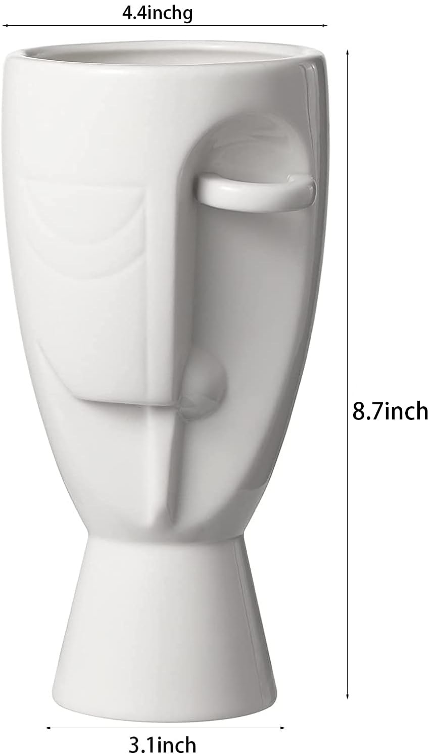 Handcrafted Ceramic Face Art Vases - Elegant Carved Face Design Floral Vases for Home & Office Decor (White) | Perfect for Boho Chic Interiors, Wedding Centerpieces & Unique Gift Ideas