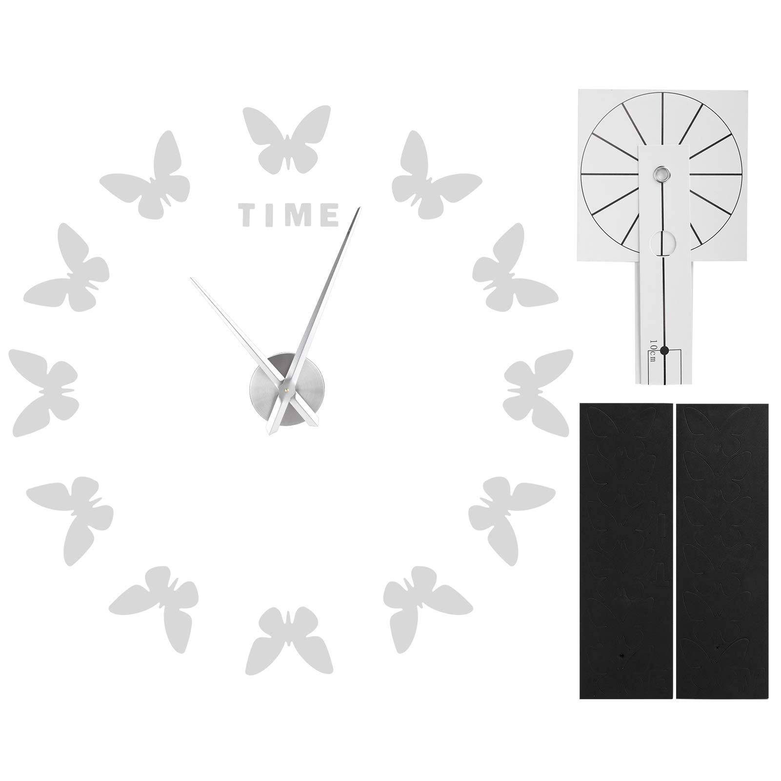 Alvinlite Large Frameless DIY Mirror Wall Clock - Modern Butterfly Art Design for Living Room & Bedroom Decor (Silver) - Perfect for Home, Office, and Gift Giving