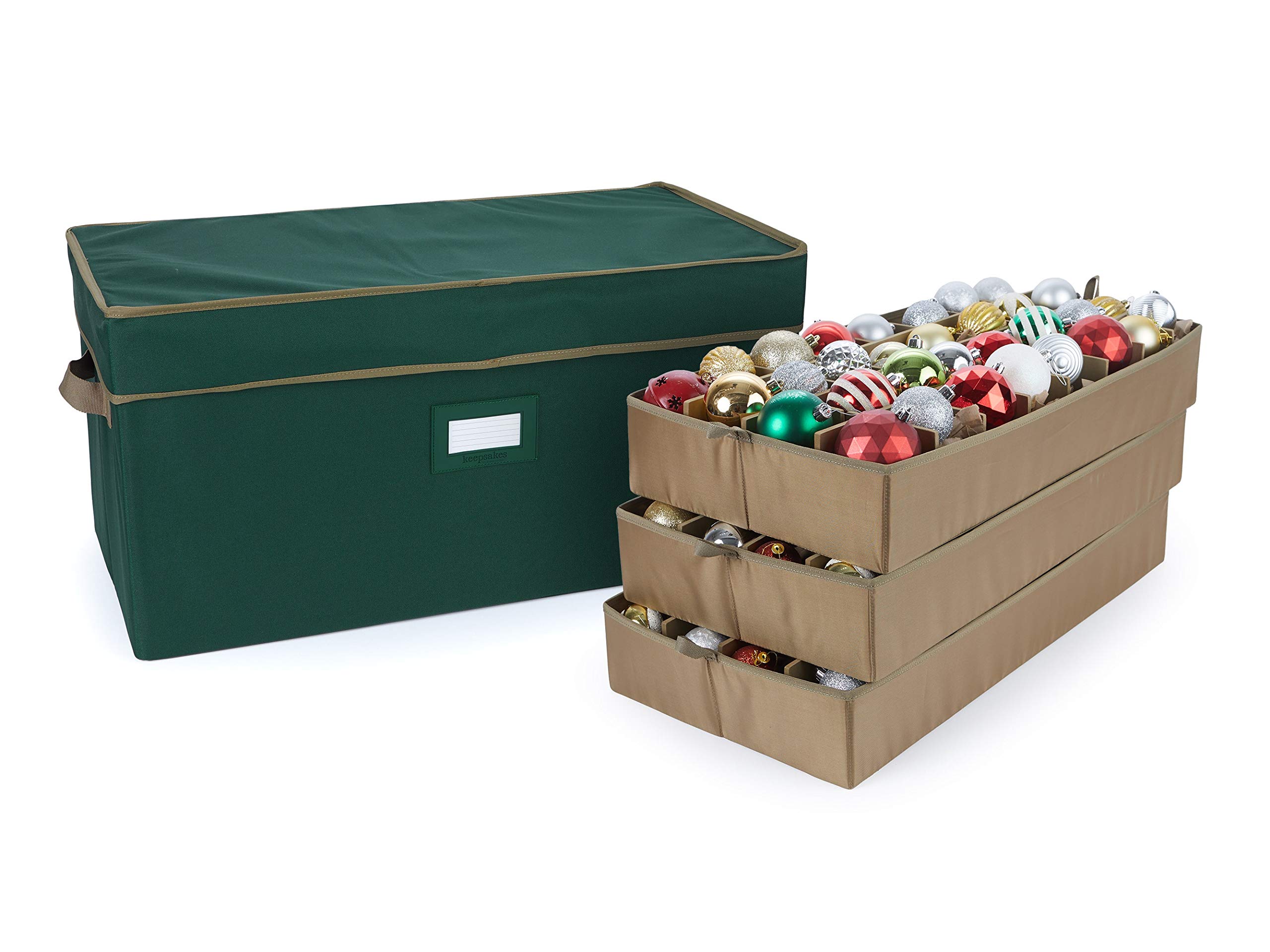 Covermates Keepsakes Adjustable Ornament Storage Box with Carrying Handles & Padded Protection - Christmas Tree Decor Organizer for Holiday Decoration Storage (Green) - Perfect for Seasonal Decor Organization & Safe Transport