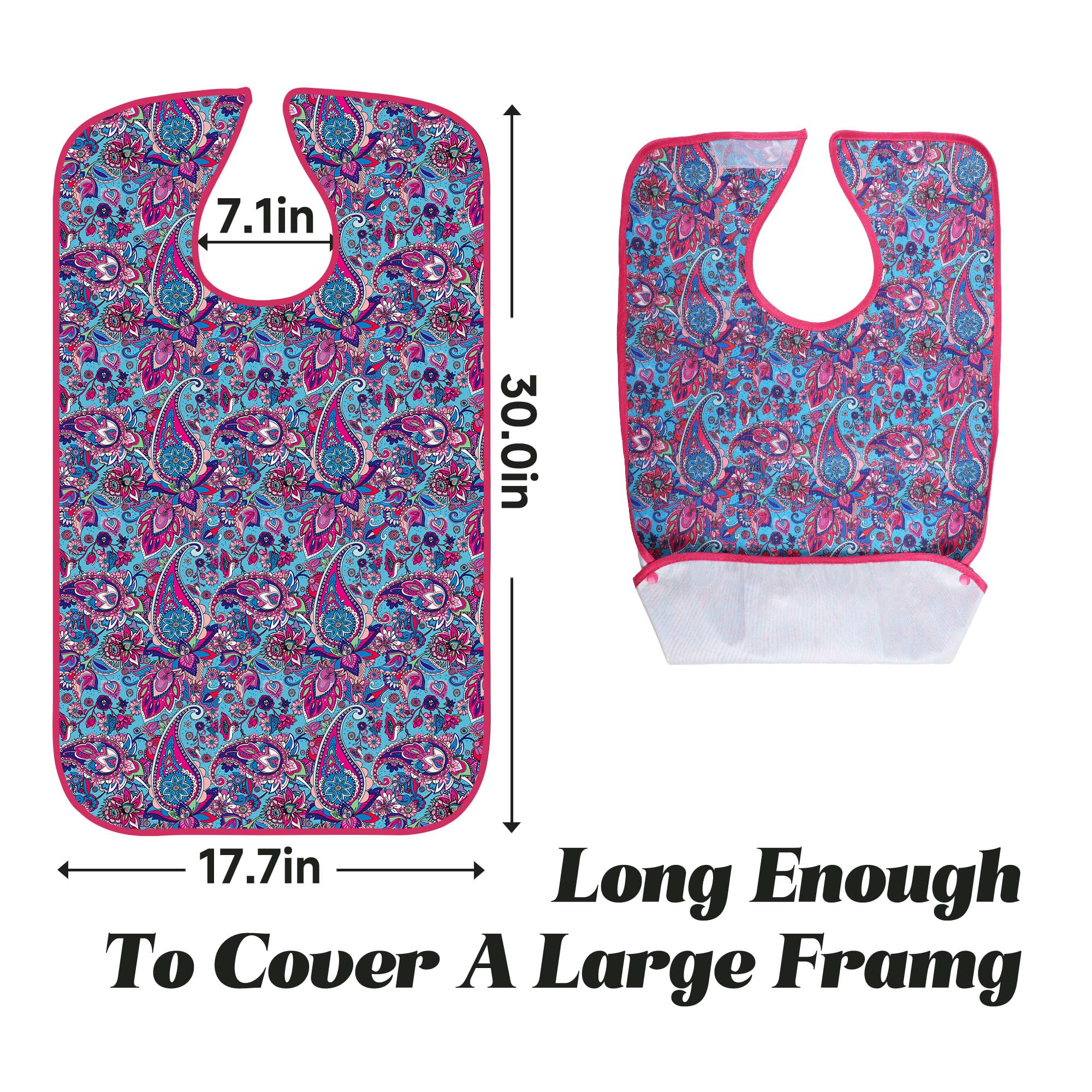 **3-Pack Reusable Waterproof Adult Bibs with Crumb Catcher - Washable Clothing Protector for Mealtime, Elderly Care & Special Needs - Large Feeding Bib for Adults**