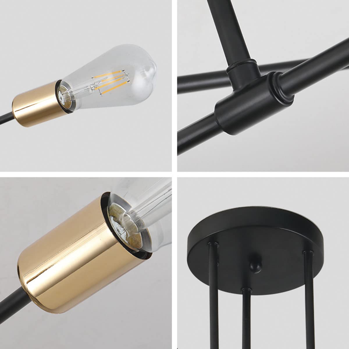 Modern 6-Light Semi Flush Mount Chandelier - Black & Gold Contemporary Ceiling Light Fixture for Living Room, Bedroom, Dining Room, Kitchen & Office | Elegant Home Lighting for Dining Areas, Entryways and Modern Interiors