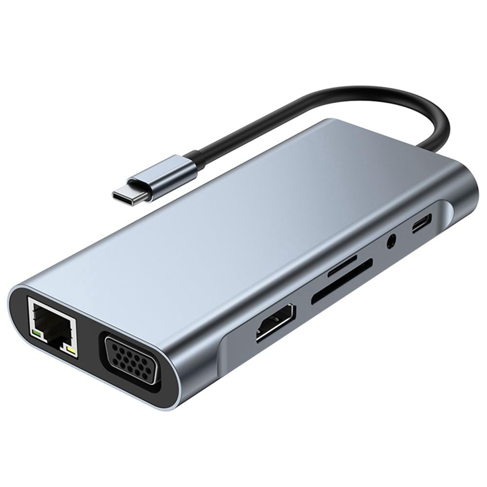 PRIZOM 11-in-1 USB C Hub with 4K HDMI, Ethernet, SD/TF Card Reader, VGA, PD Charging & 3 USB 3.0 Ports - Multiport Adapter for MacBook Pro/Air, Dell XPS, Chromebook & More - Perfect for Home Office, Travel & Presentations