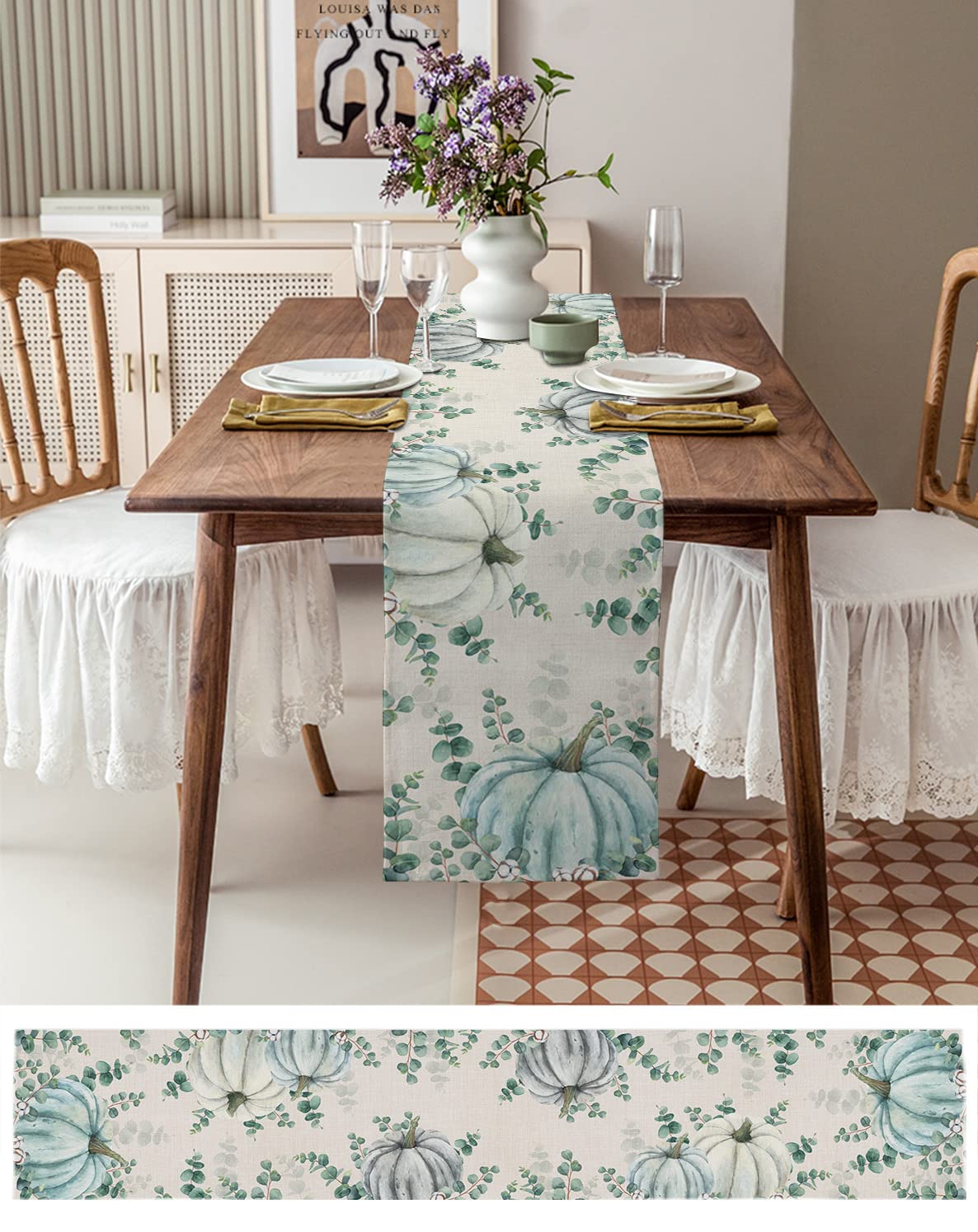 Fall Pumpkin Table Runner - Cotton Linen 36