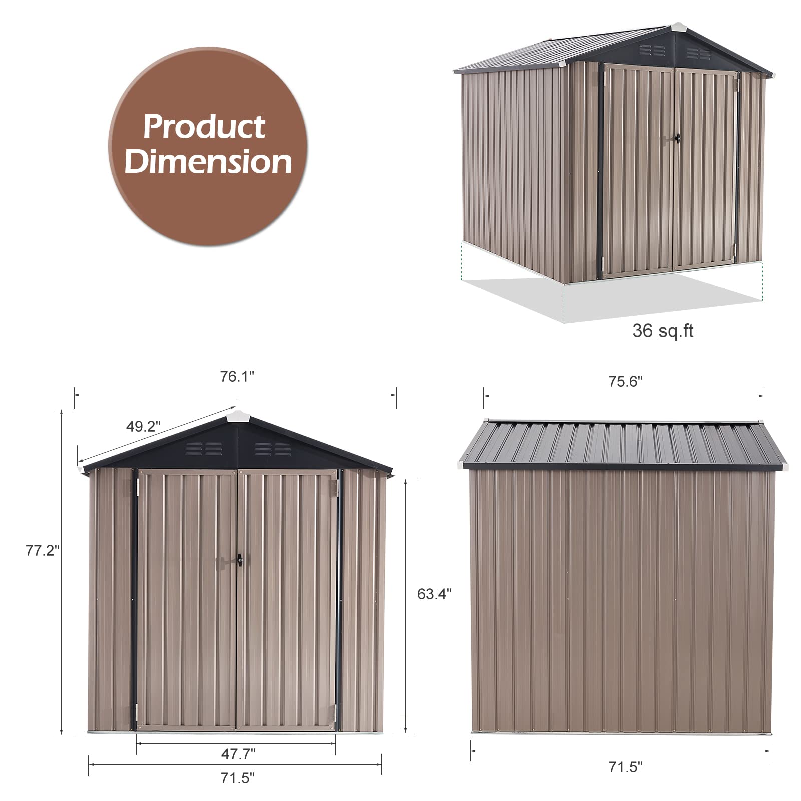 U-MAX 6x6 Galvanized Metal Storage Shed Kit - Durable Outdoor Utility Shed for Backyard, Garden, Patio & Lawn | Weather-Resistant Small Outdoor Storage Solution for Tools, Equipment & Seasonal Items