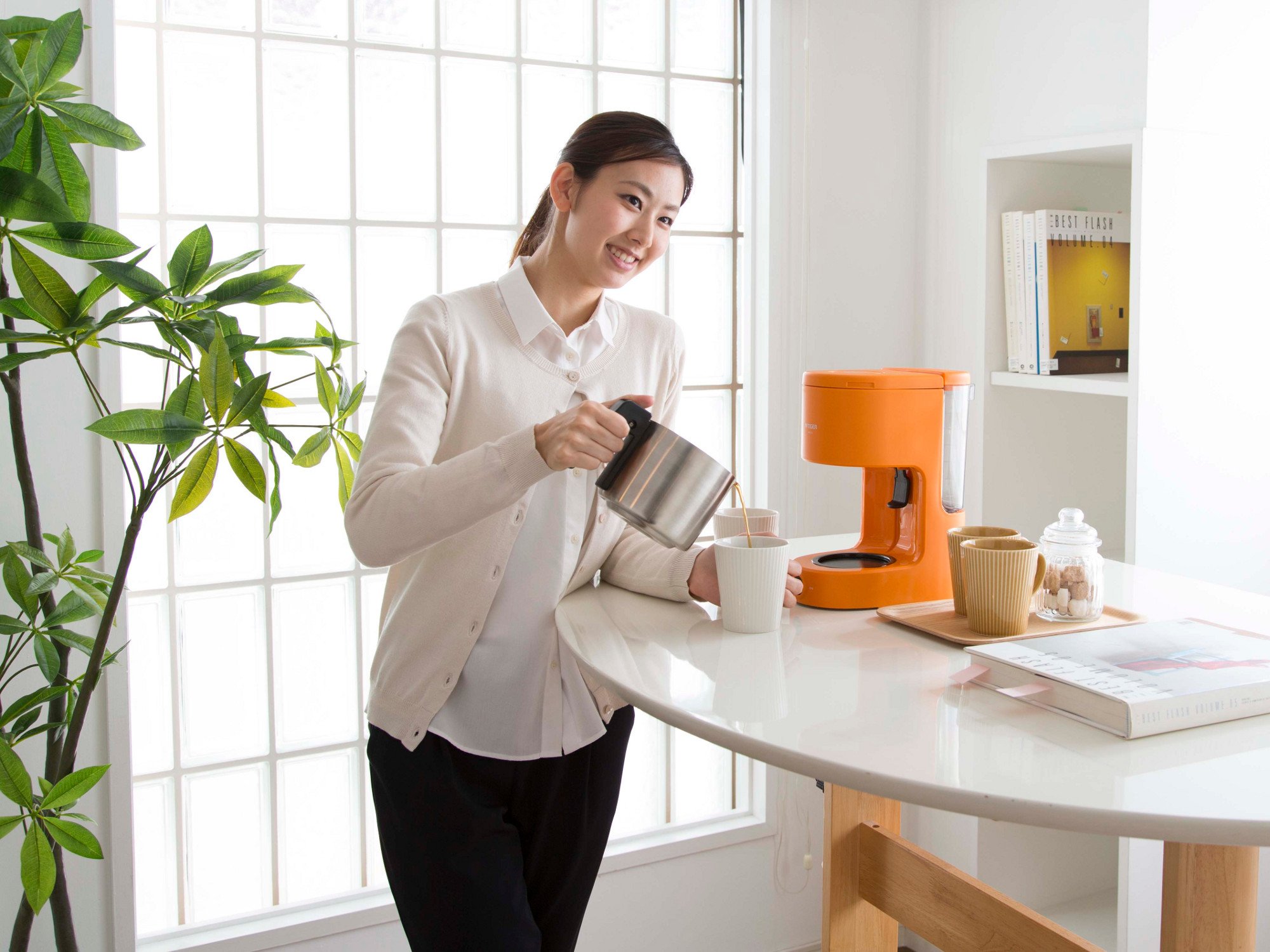Premium Stainless Steel Tiger Coffee Maker - 6 Cup Server with Orange Handle for Home & Office Use | Perfect for Brewing Fresh Coffee Daily